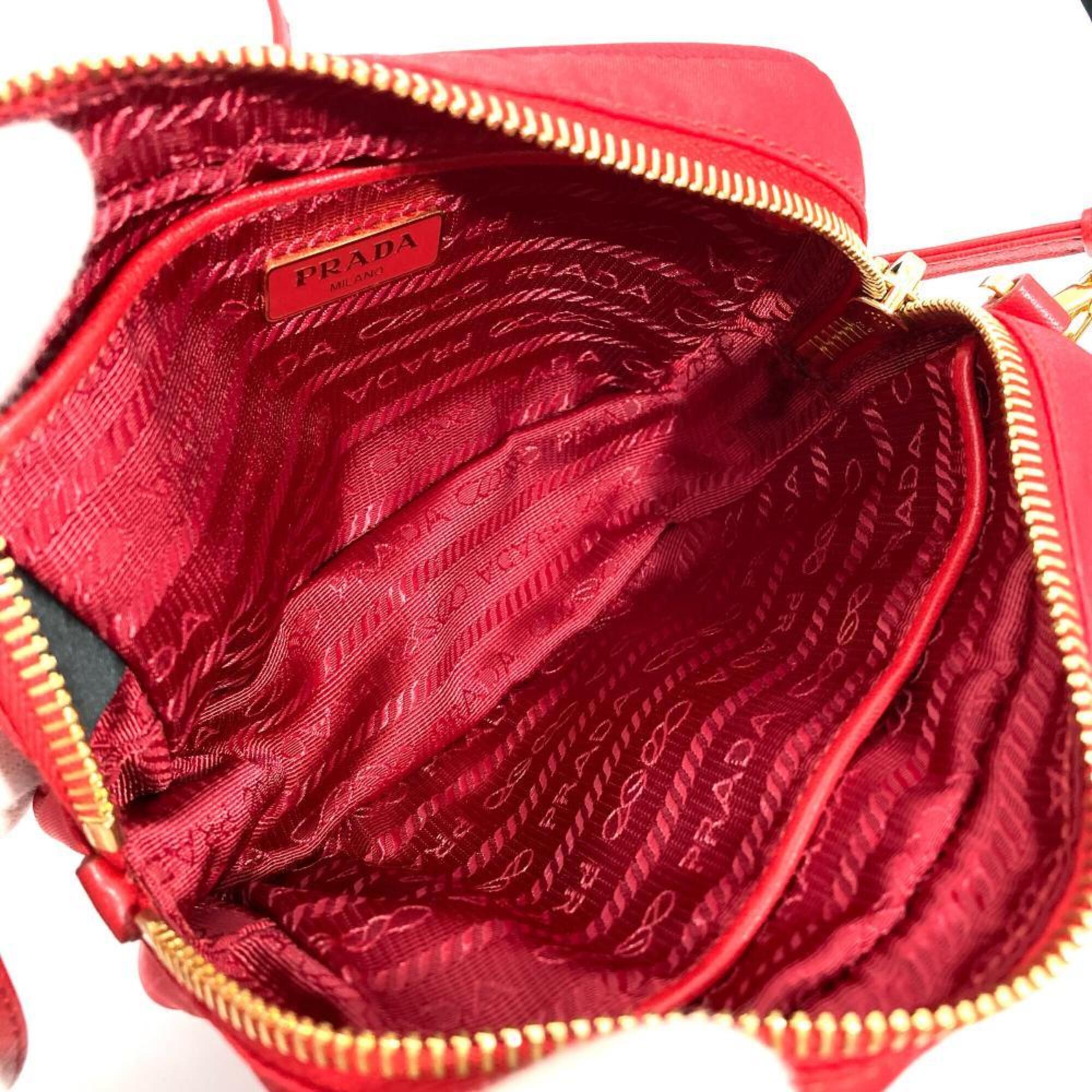 Prada Red Color Nylon Shoulder Bag (Pre-Owned)