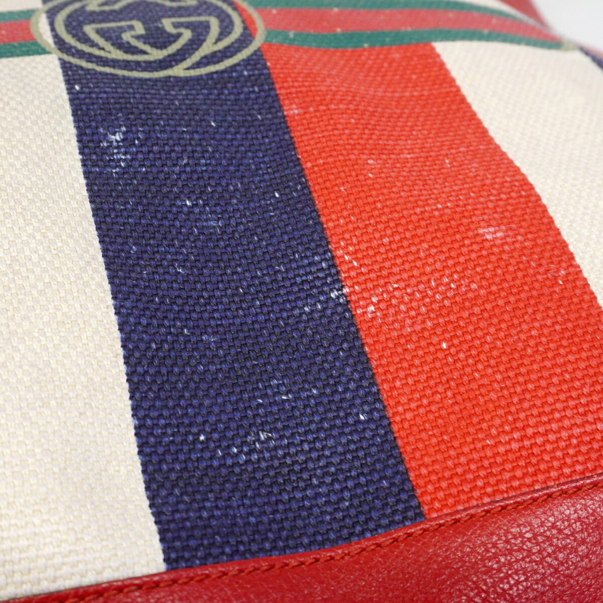 Gucci Navy Red Color Canvas Leather Tote Bag (Pre-Owned)