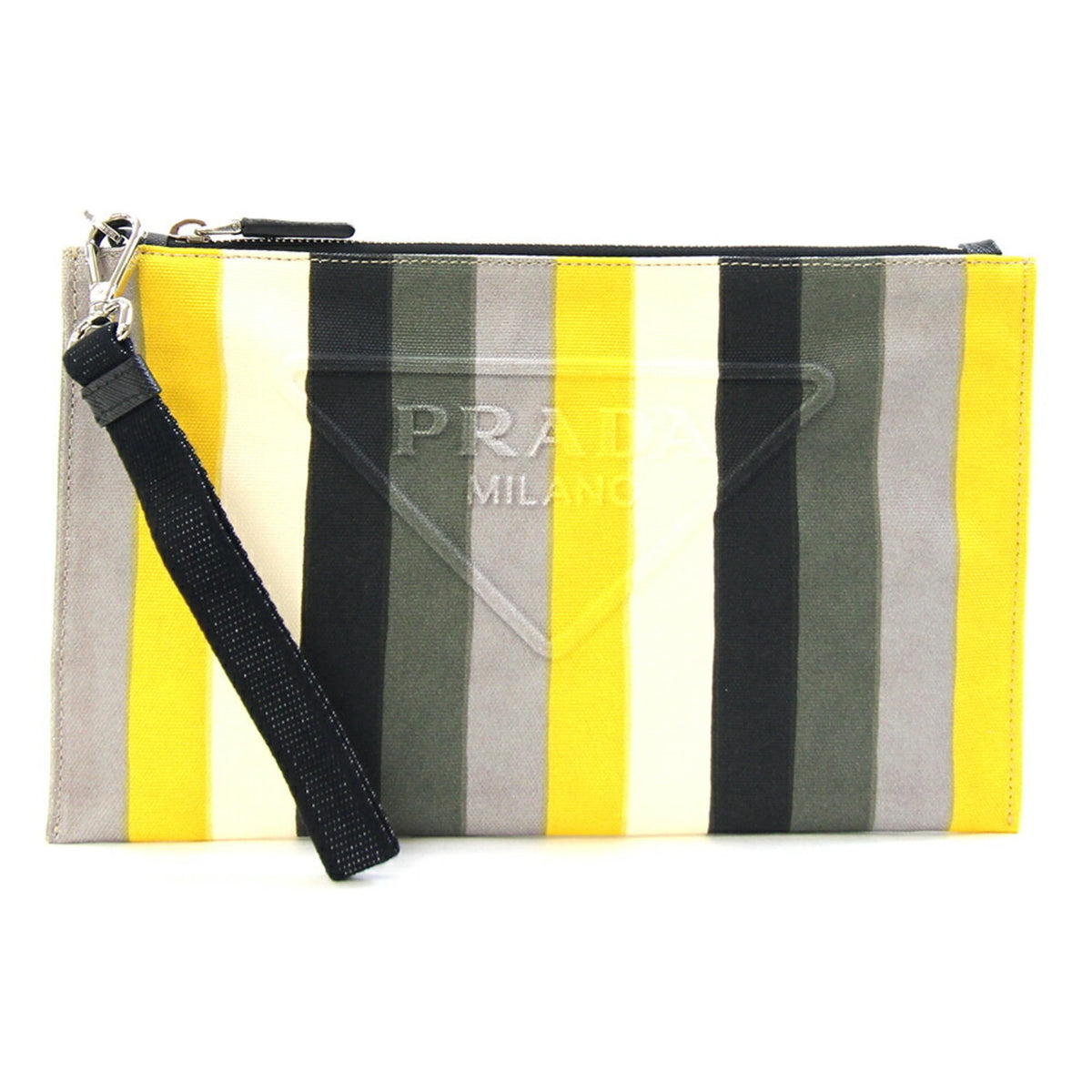 Prada Multi-Color Canvas Leather Clutch Bag (Pre-Owned)