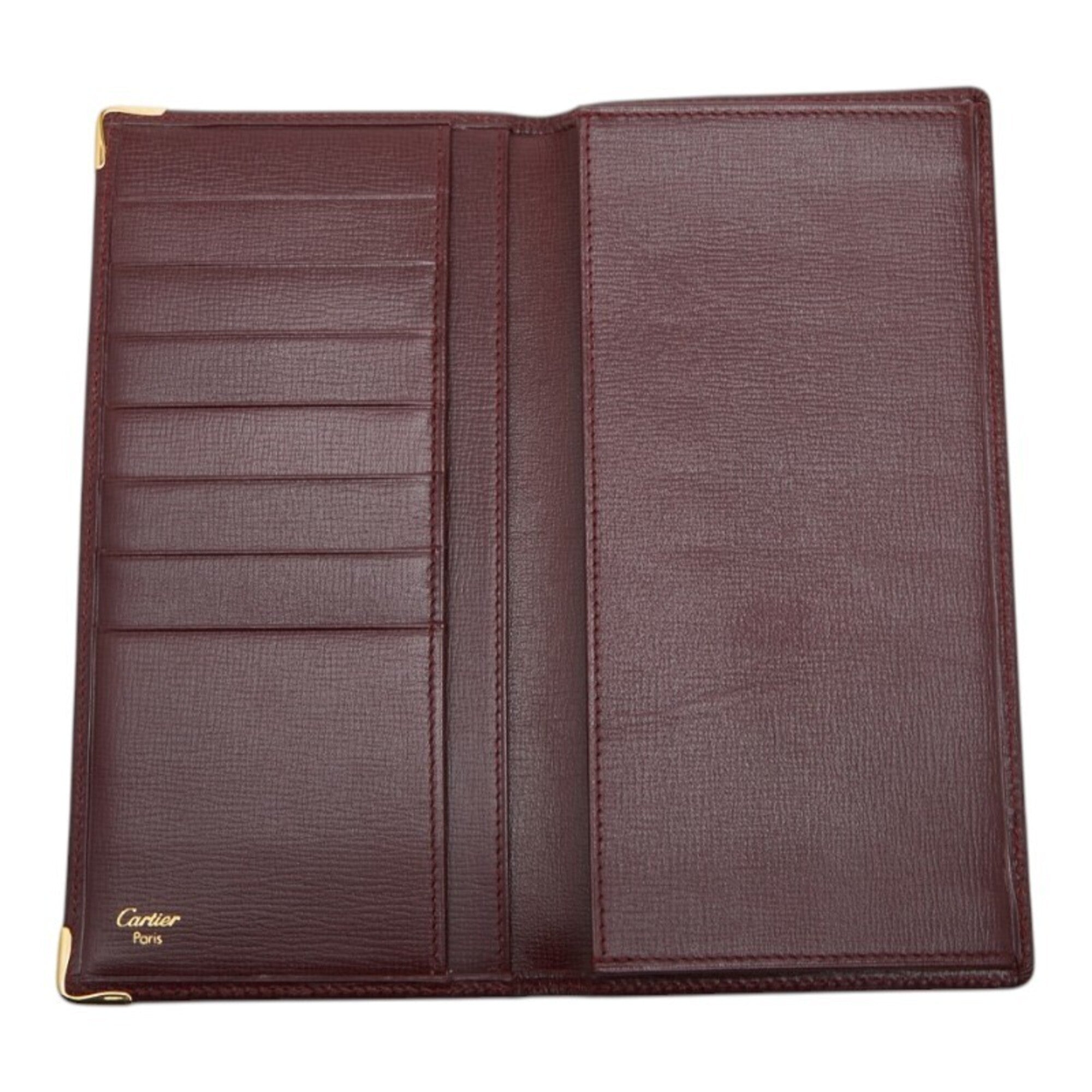 Cartier Must Bordeaux Wine Red Leather Long Wallet (Bi-Fold) (Pre-Owned)
