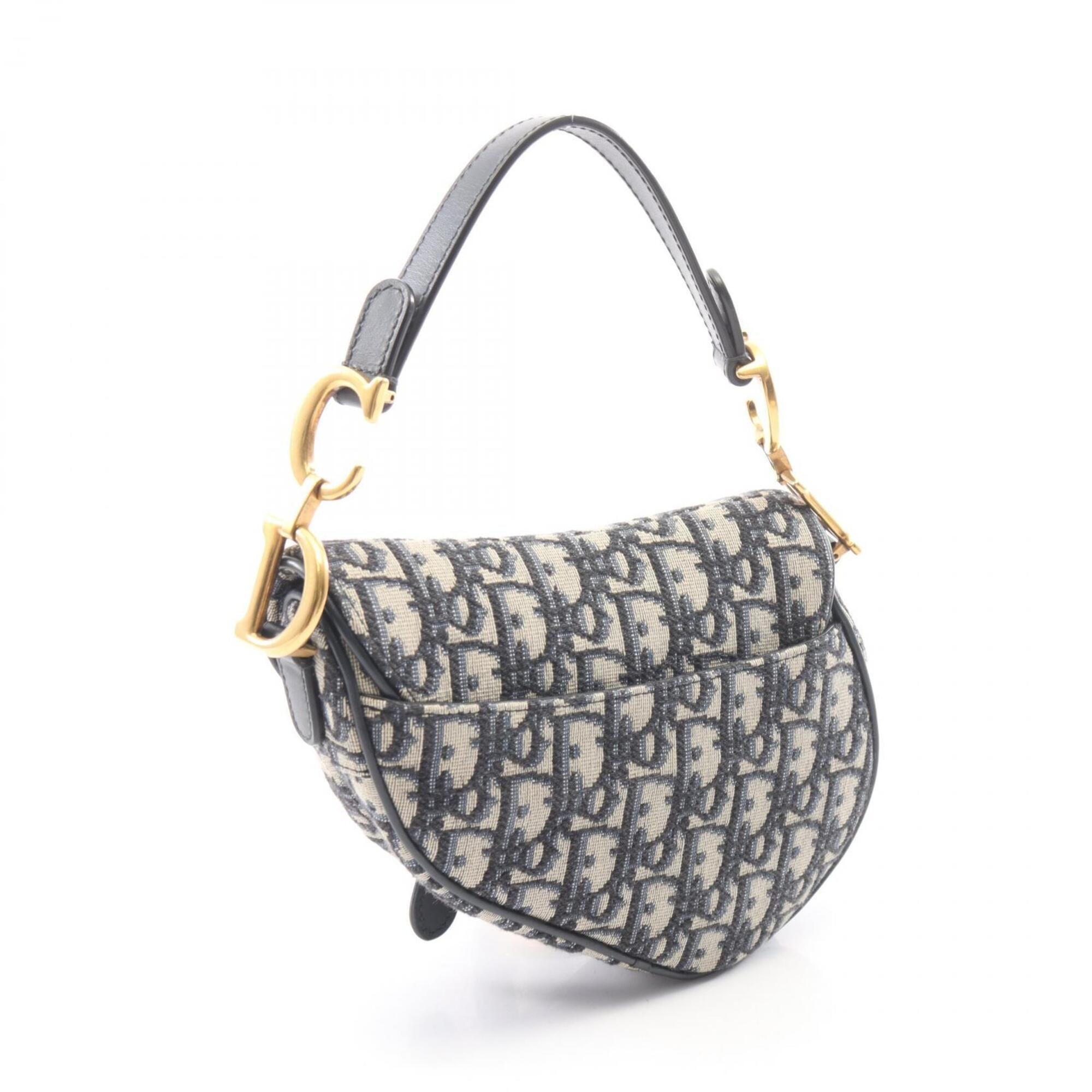 Christian Dior Beige Navy Canvas Leather Handbag Saddle Bag (Pre-Owned)