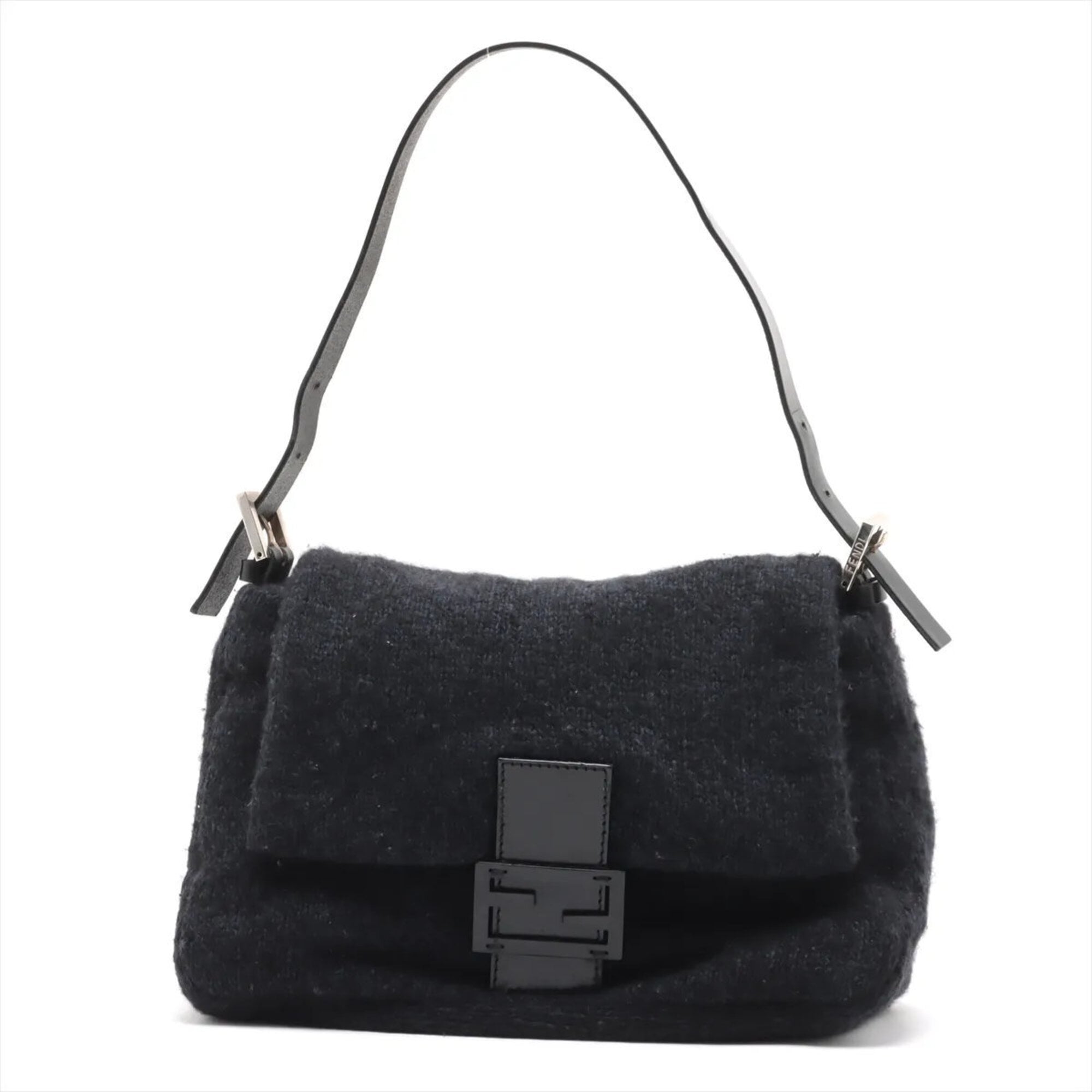 Fendi Black Navy Leather Handbag Shoulder Bag Tote Bag (Pre-Owned)