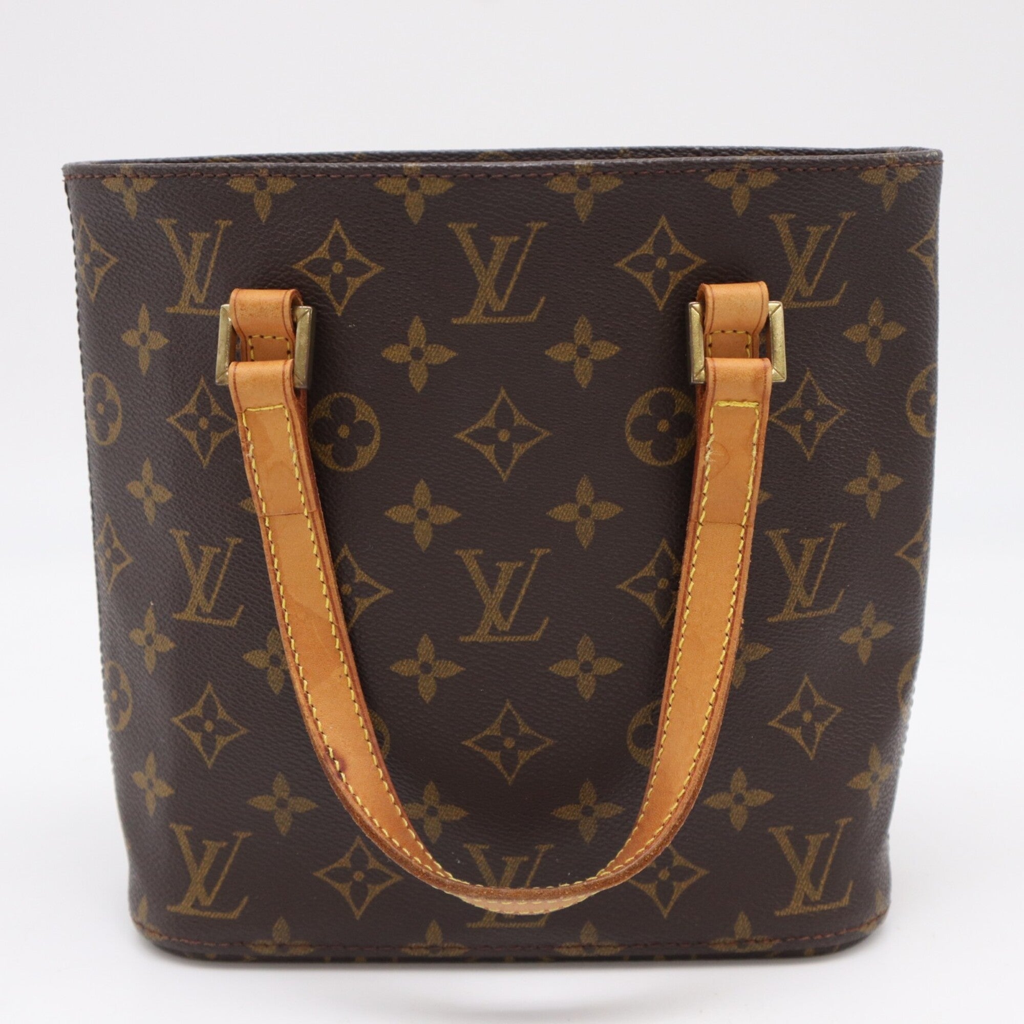 Louis Vuitton Beige Brown Coated Canvas Leather Handbag (Pre-Owned)