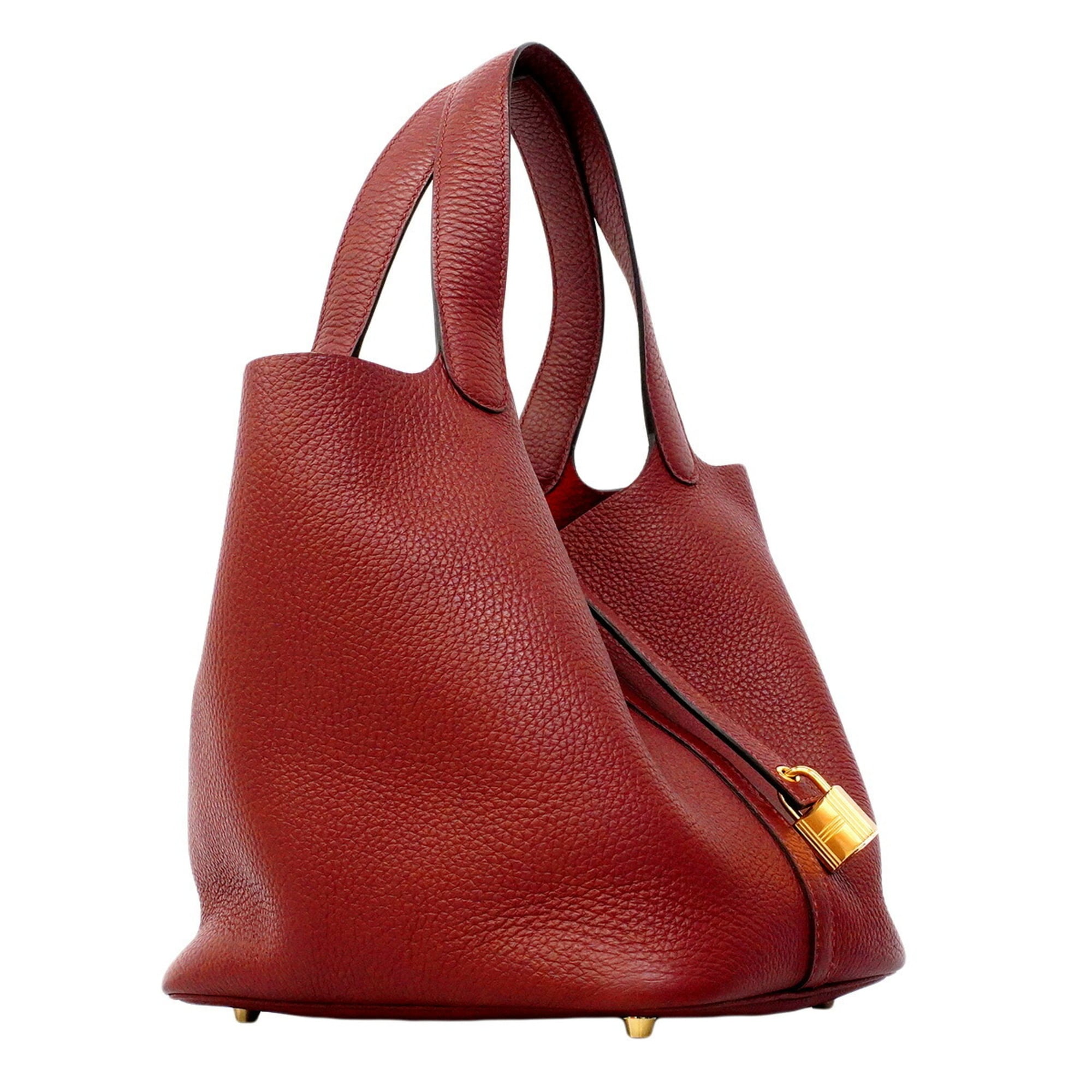 Hermes Rouge H Taurillon Clemence Leather Handbag (Pre-Owned)