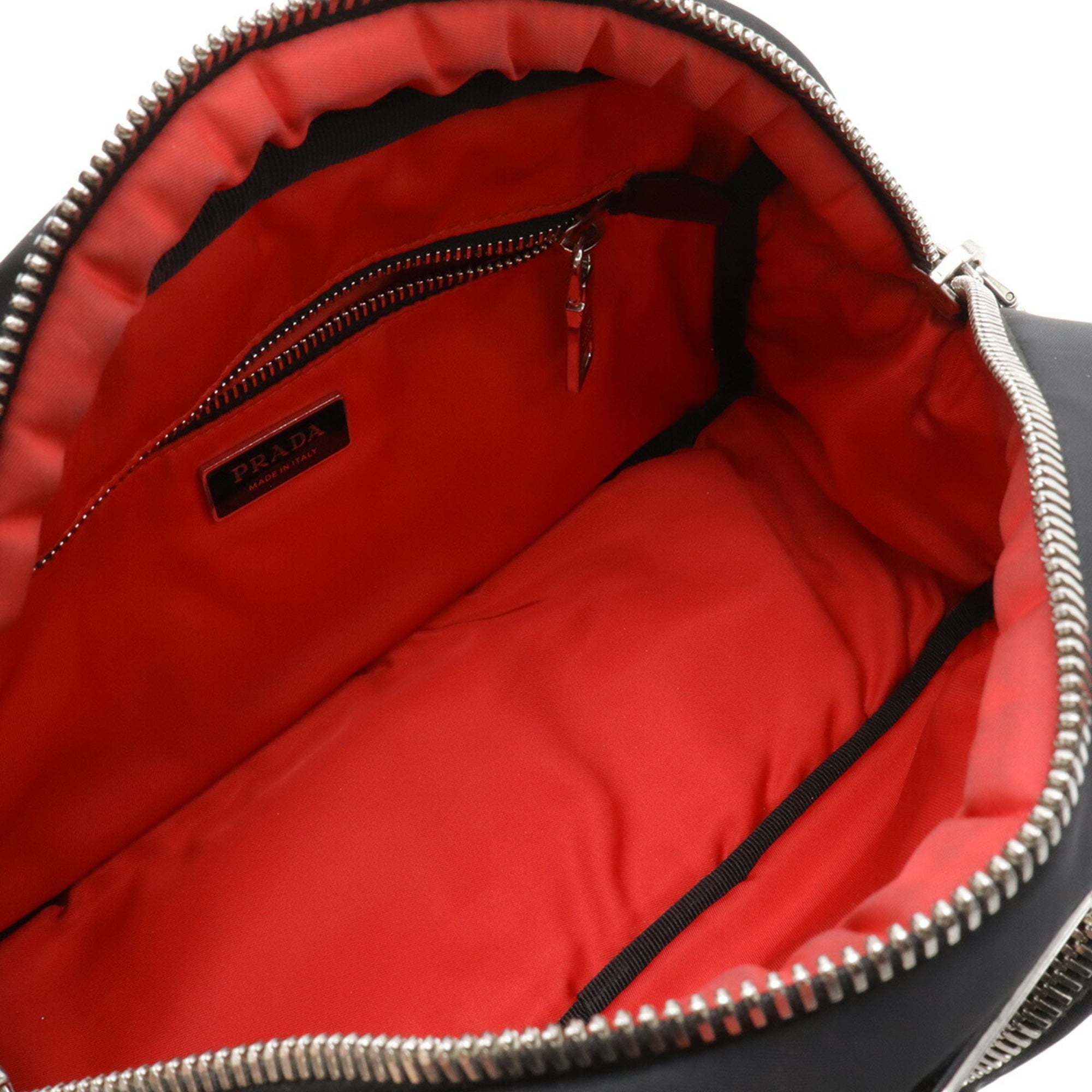 Prada Black Fuoco Nero Red Color Nylon Leather Handbag Shoulder Bag (Pre-Owned)