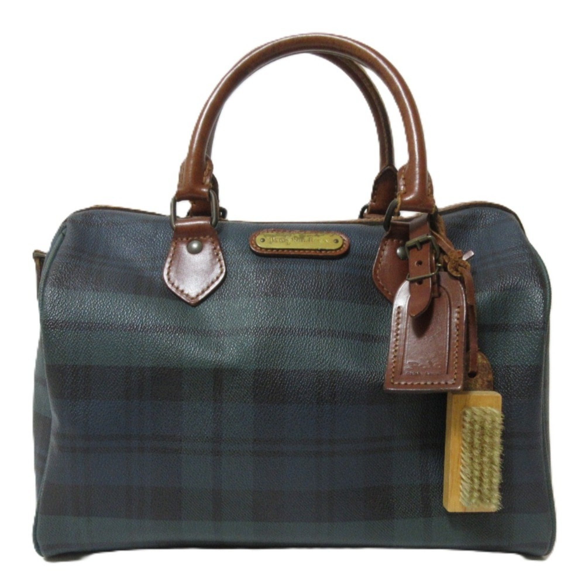 Ralph Lauren Brown Dark Green Dark Navy Pvc Leather Boston Bag Handbag (Pre-Owned)