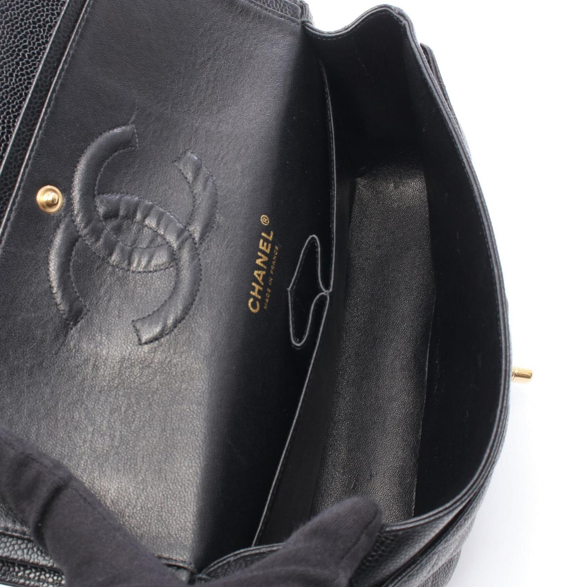 Chanel 2.55 Black Grained Calfskin Handbag Shoulder Bag (Pre-Owned)