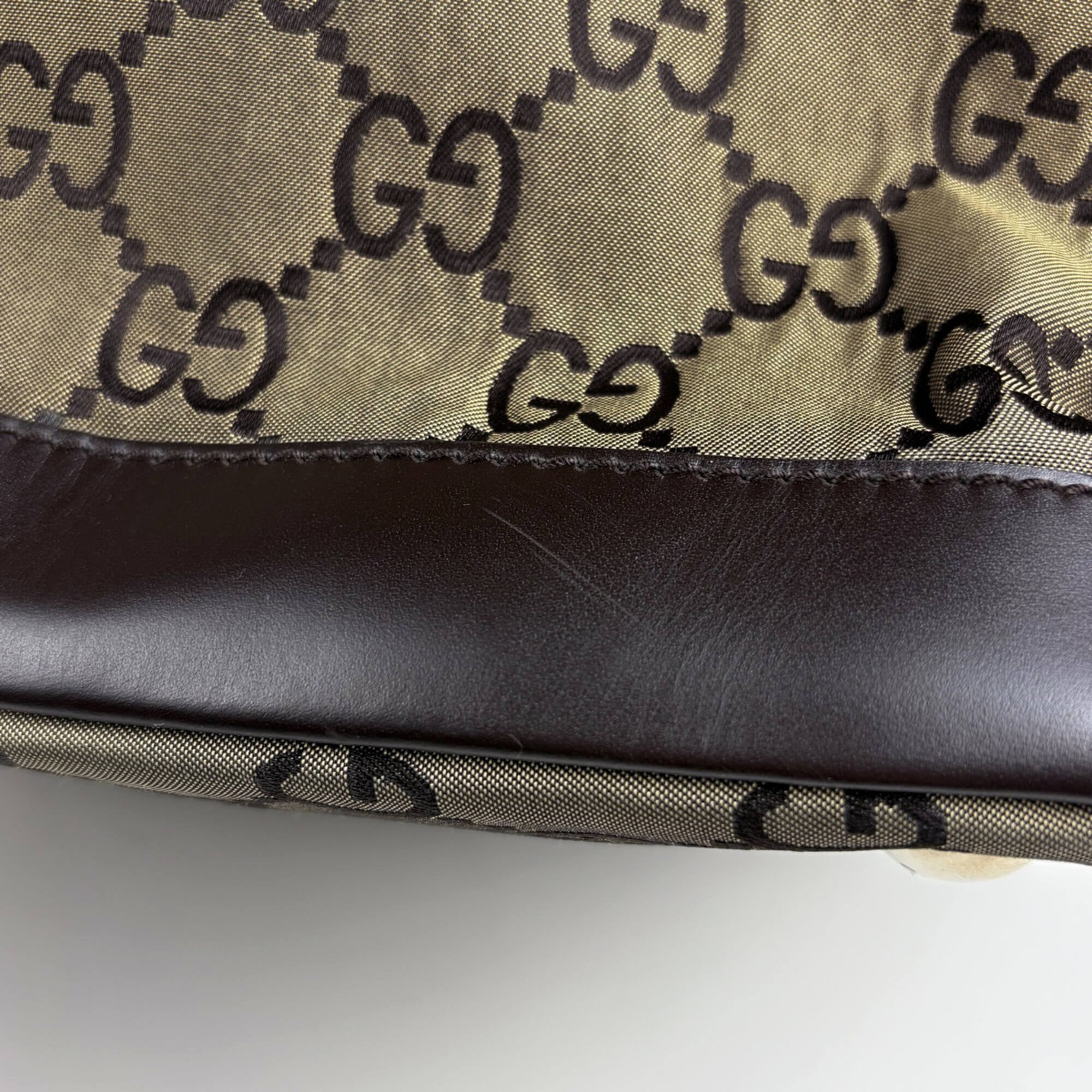 Gucci Brown Gg Canvas Leather Shoulder Bag Sports Bag (Pre-Owned)