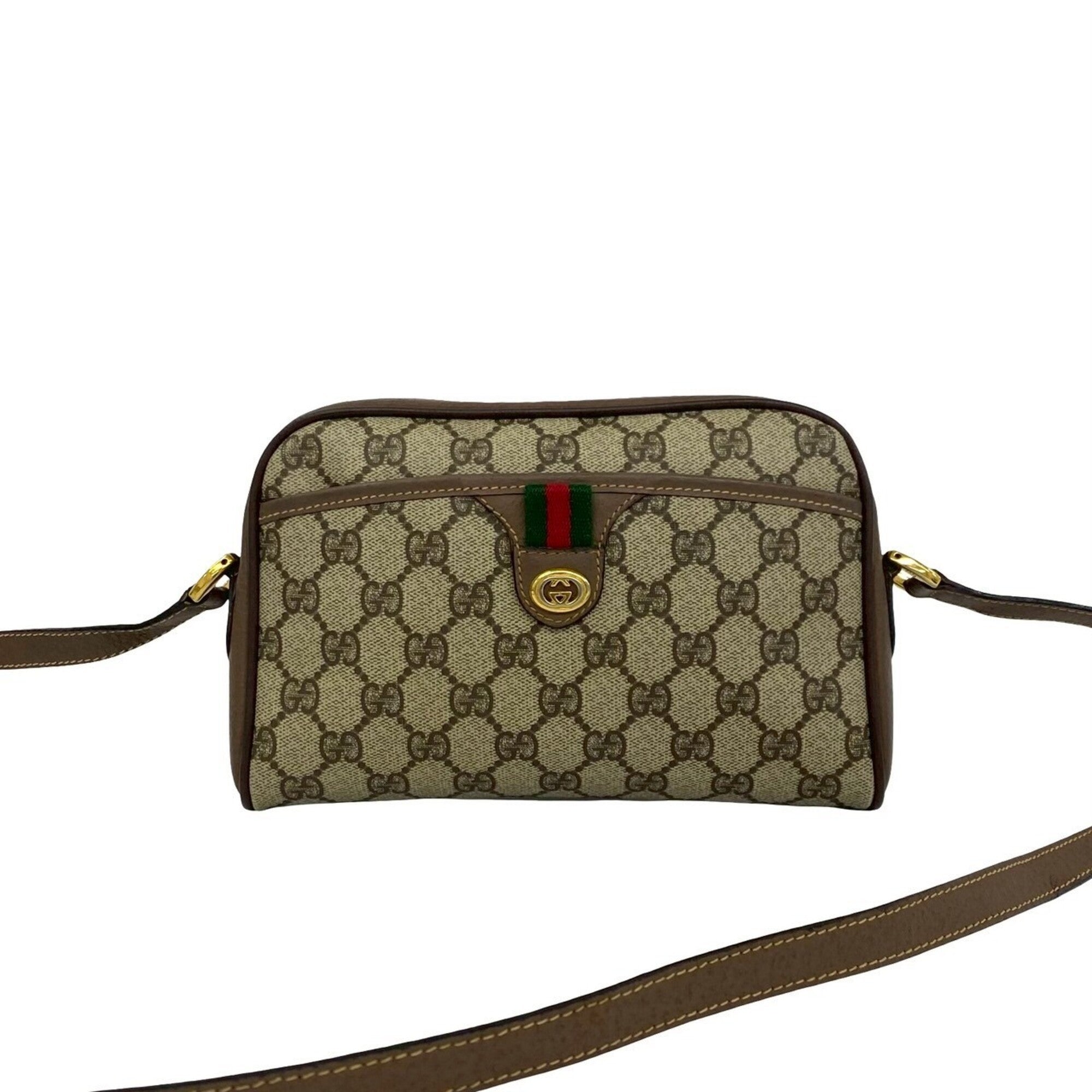 Gucci Brown Green Red Color Pvc Leather Shoulder Bag (Pre-Owned)