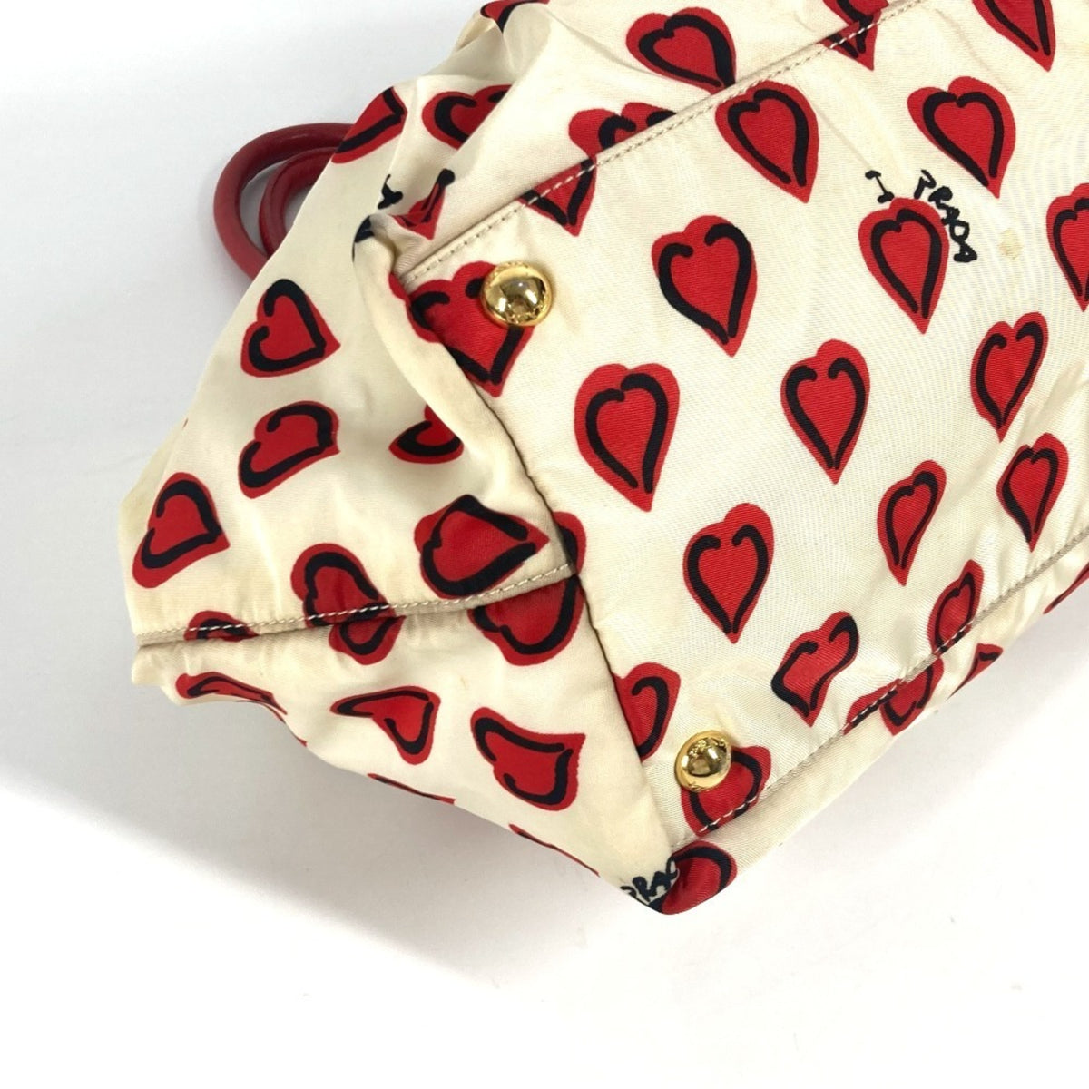 Prada Red Color White Leather Nylon Handbag Tote Bag (Pre-Owned)