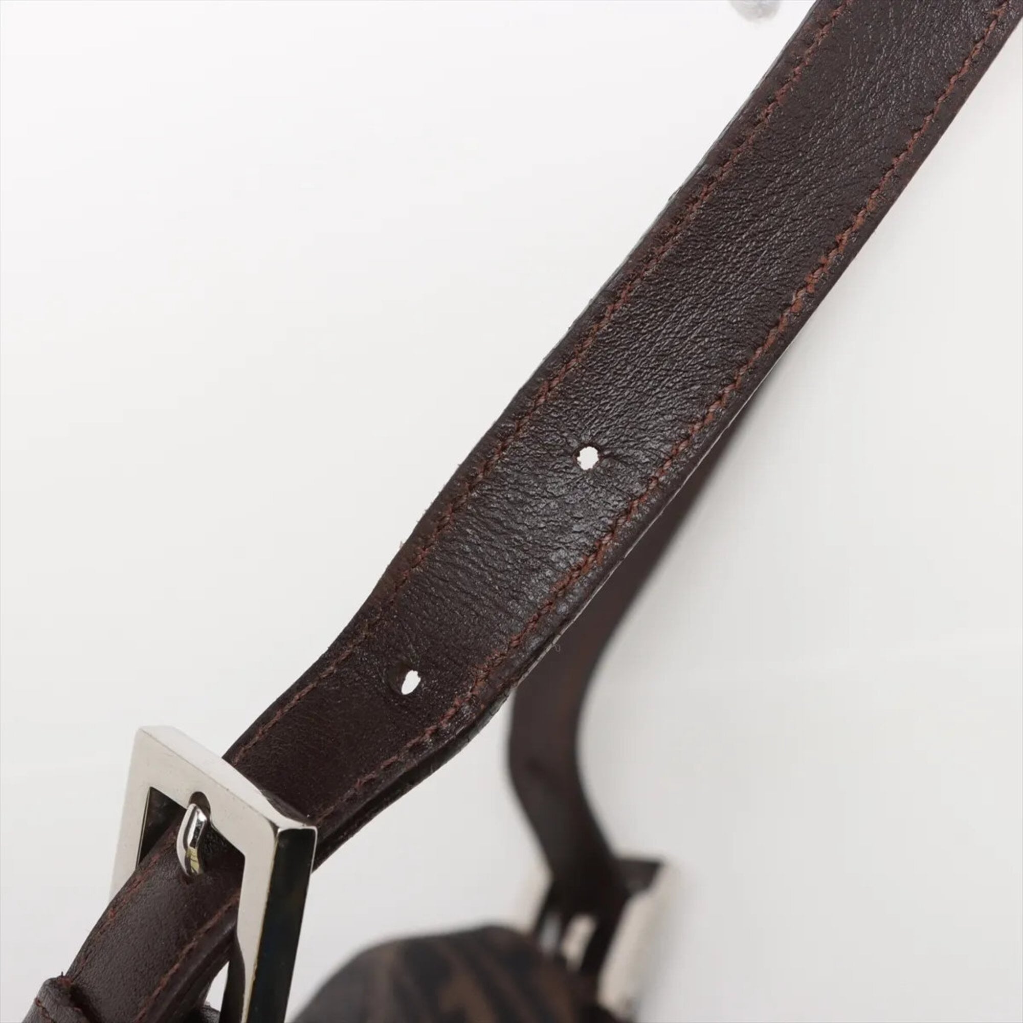 Fendi Brown Leather Canvas Handbag Shoulder Bag (Pre-Owned)