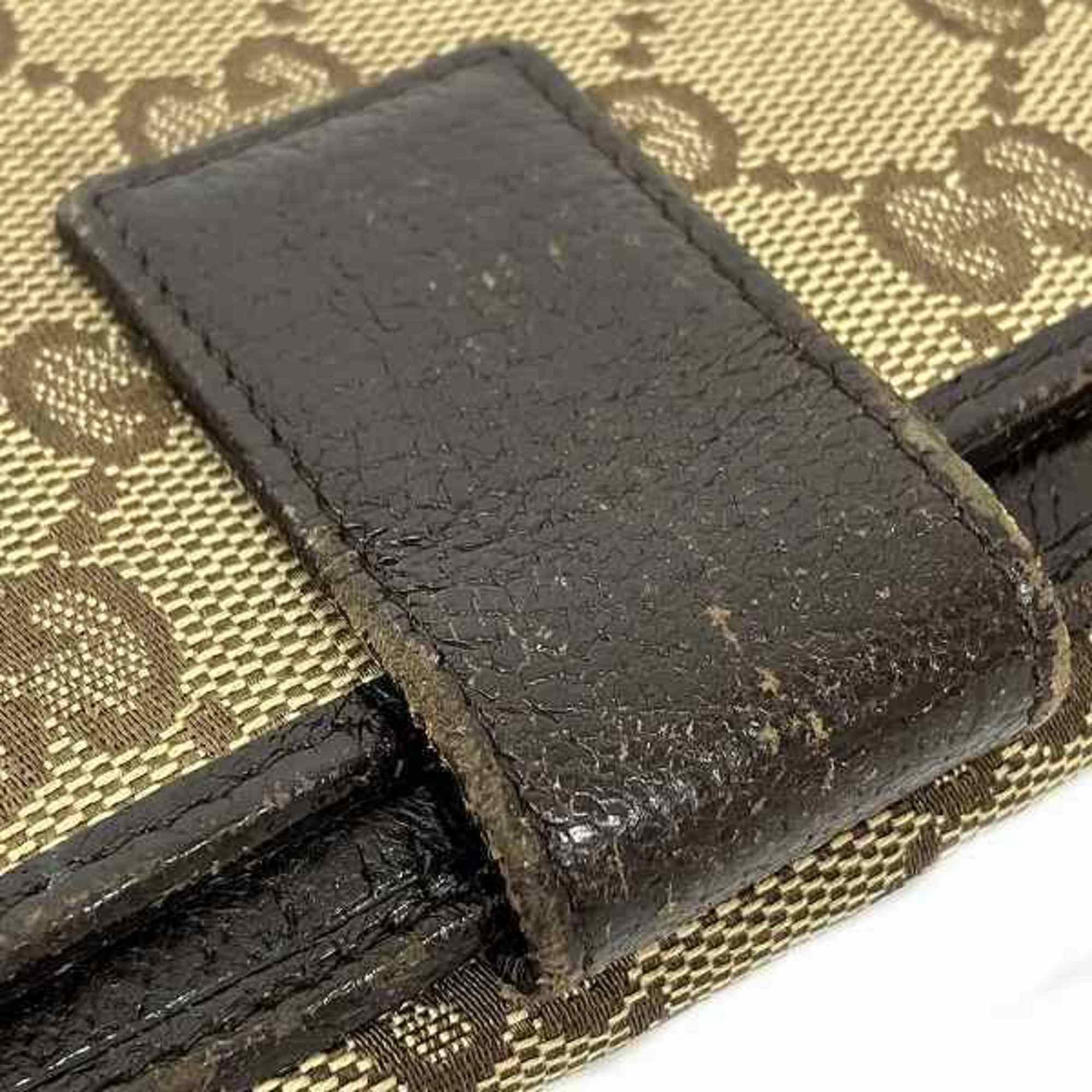Gucci Beige Brown Canvas Leather Long Wallet (Bi-Fold) (Pre-Owned)