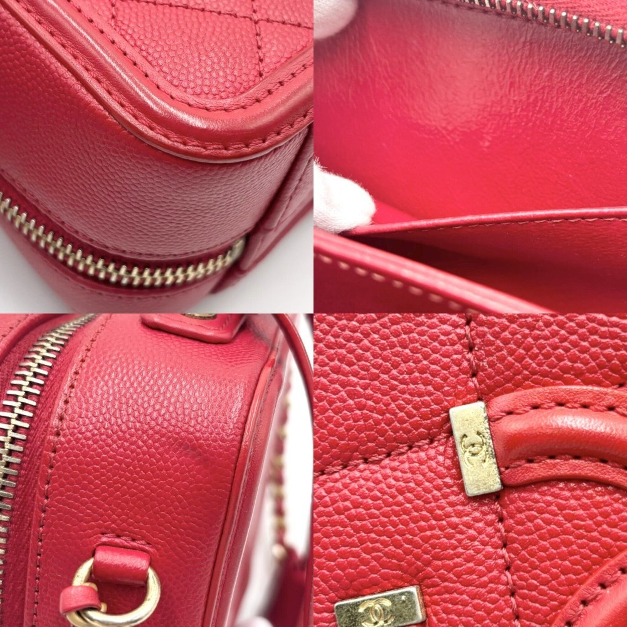 Chanel Red Color Grained Calfskin Pochette Shoulder Bag Vanity Bag (Pre-Owned)