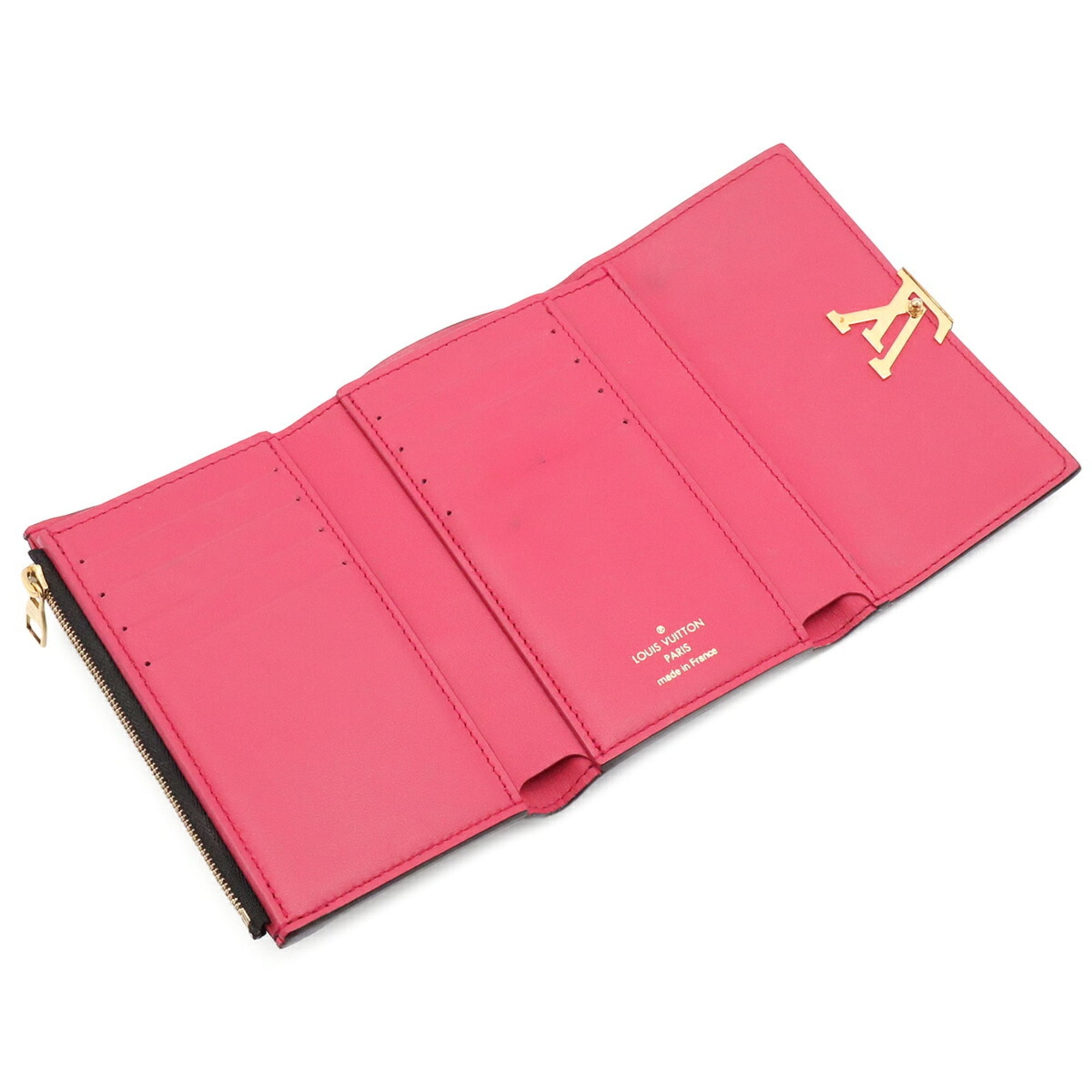 Louis Vuitton Black Hot Pink Noir Leather Wallet (Tri-Fold) (Pre-Owned)