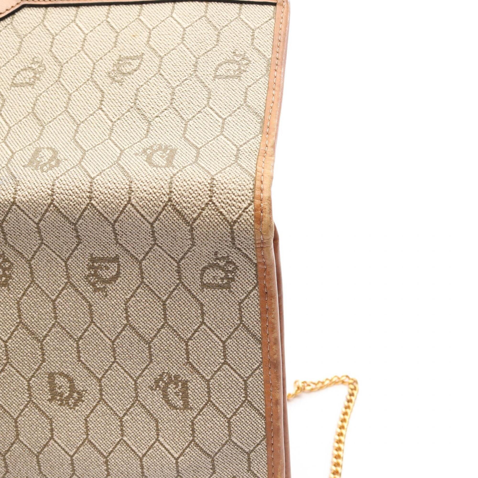 Christian Dior Beige Brown Coated Canvas Leather Handbag Shoulder Bag (Pre-Owned)