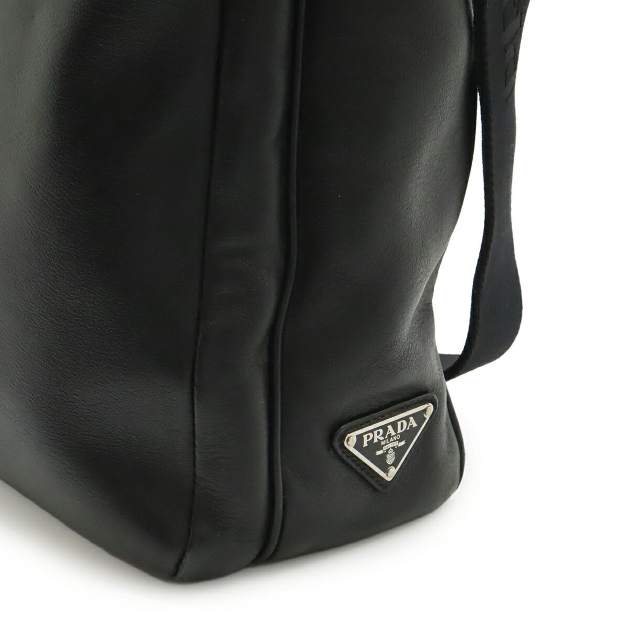 Prada Black Nero White Leather Shoulder Bag Tote Bag (Pre-Owned)