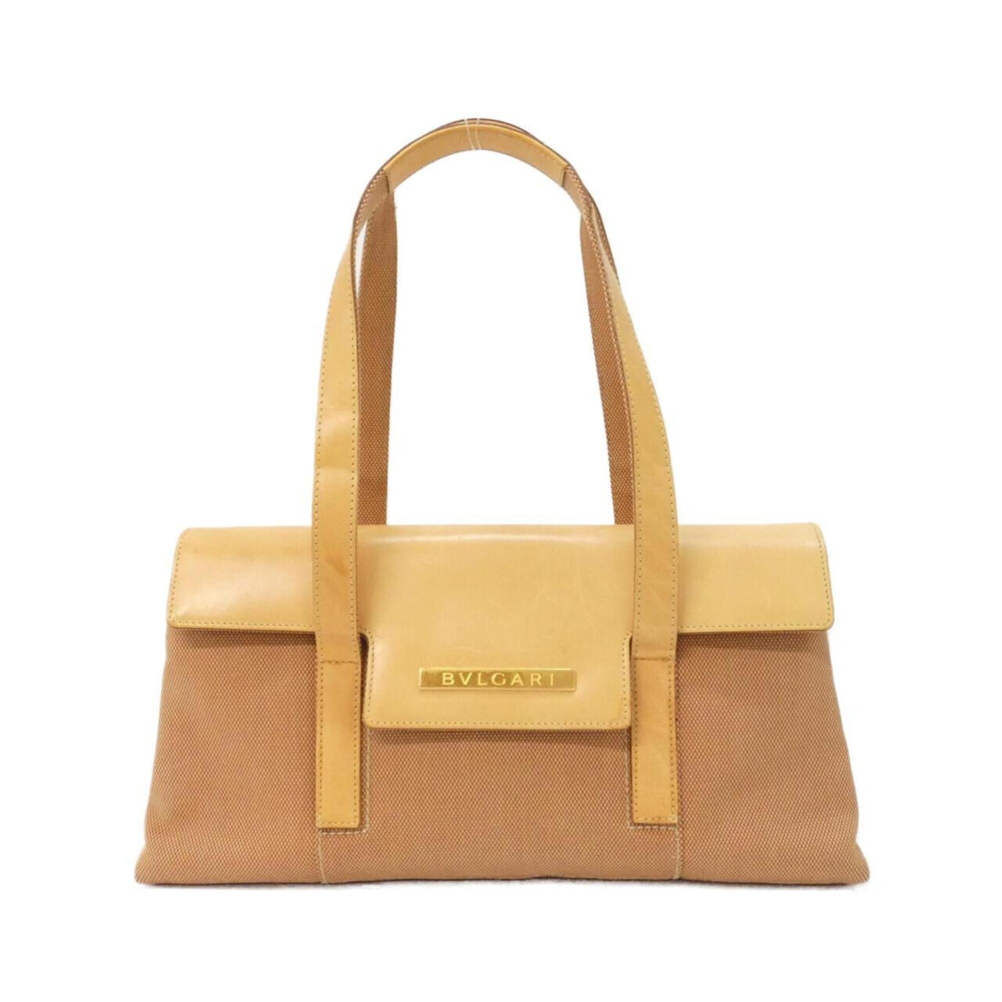 Bvlgari Beige Orange Canvas Leather Shoulder Bag (Pre-Owned)