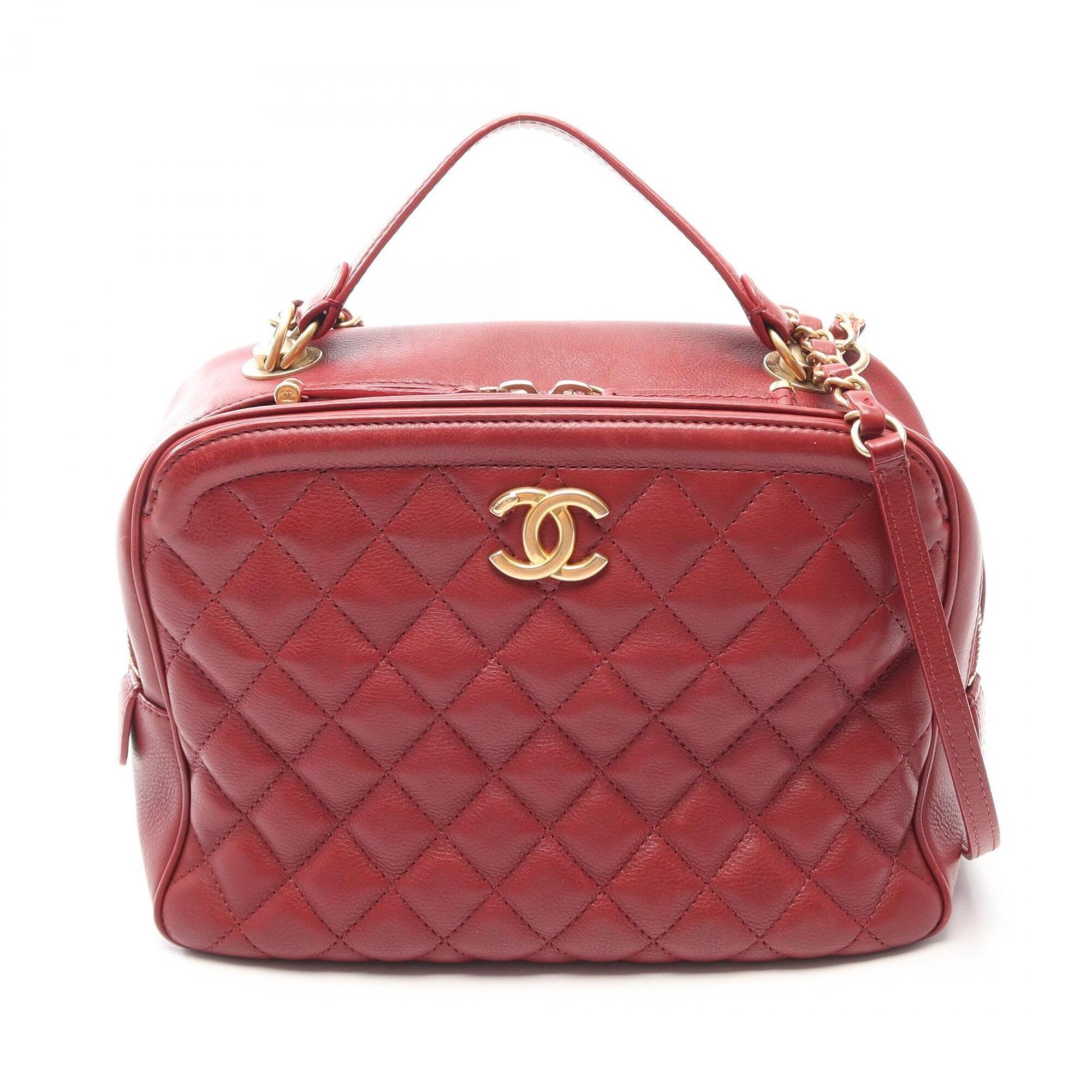 Chanel Red Color Leather Handbag Shoulder Bag (Pre-Owned)