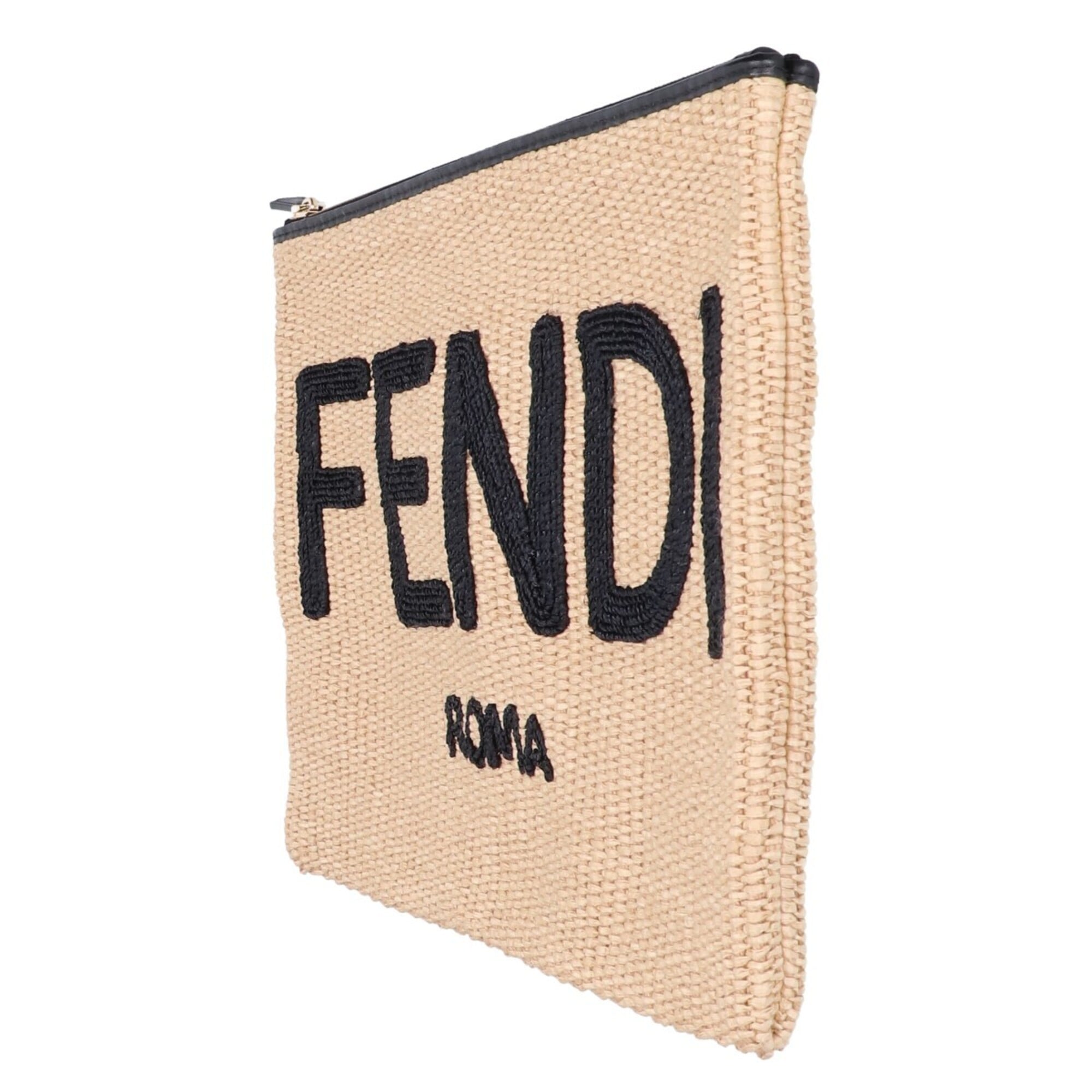 Fendi Beige Black Raffia Clutch Bag (Pre-Owned)