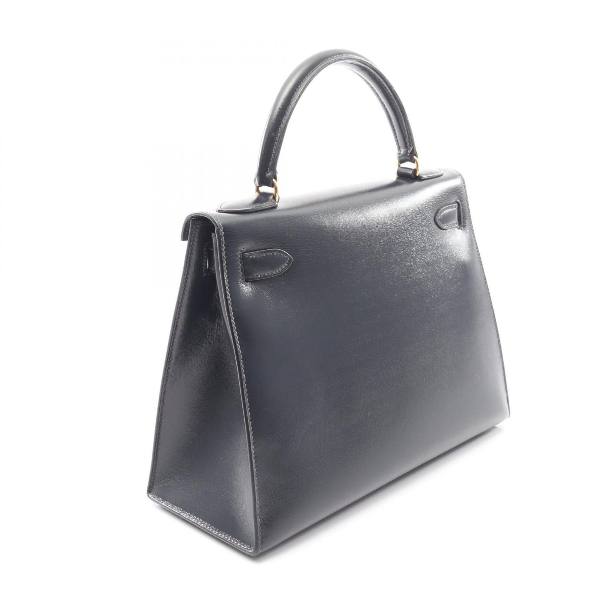 Hermes Blue Indigo Navy Box Calf Leather Handbag (Pre-Owned)