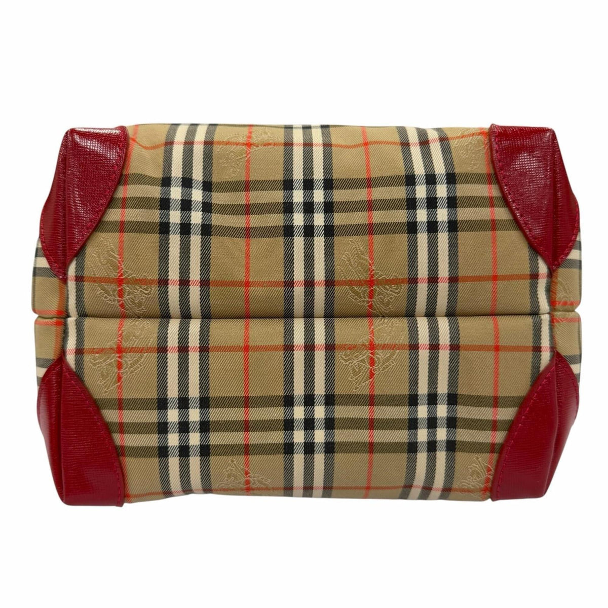 Burberry Brown Red Color Canvas Leather Handbag (Pre-Owned)