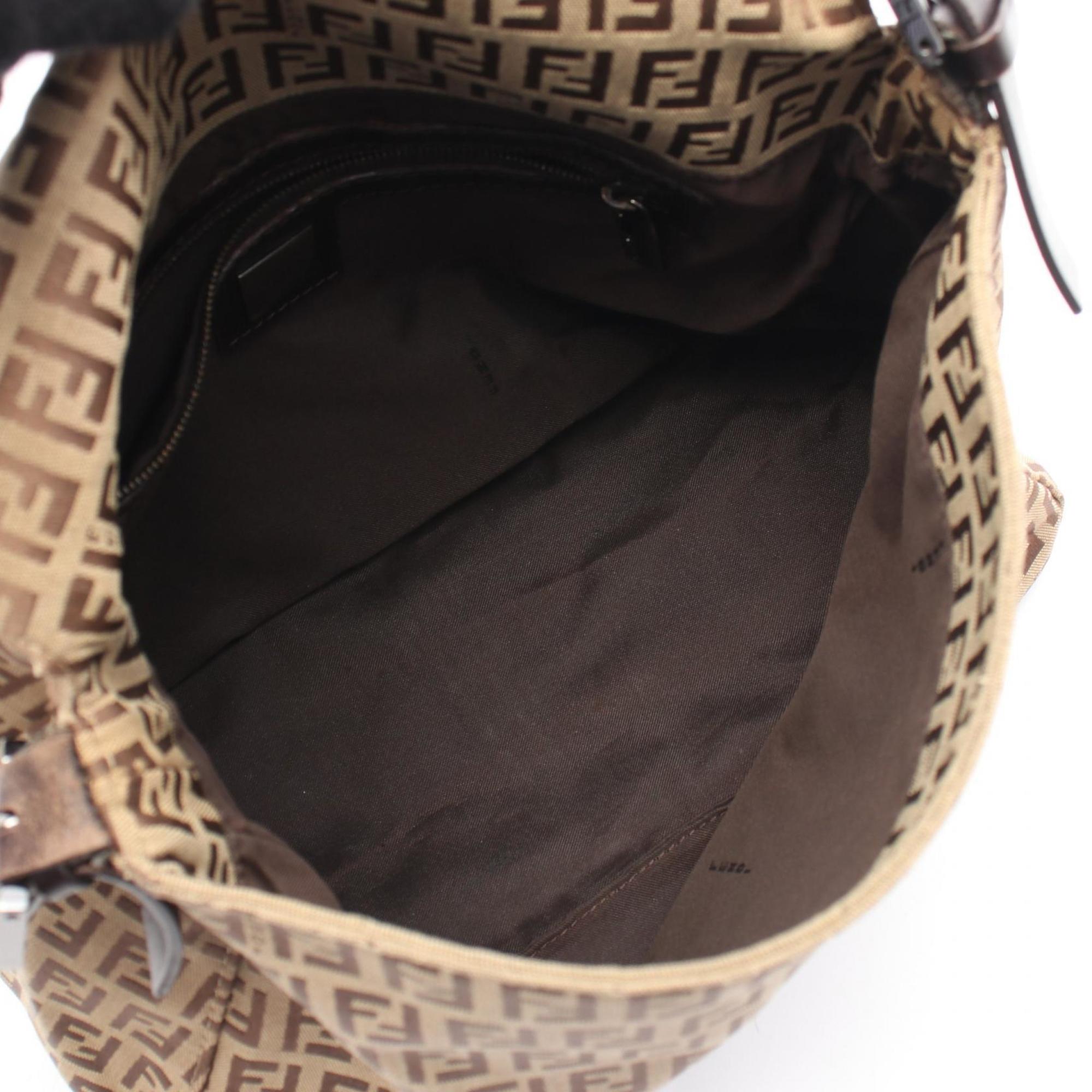 Fendi Beige Brown Canvas Leather Handbag Shoulder Bag (Pre-Owned)