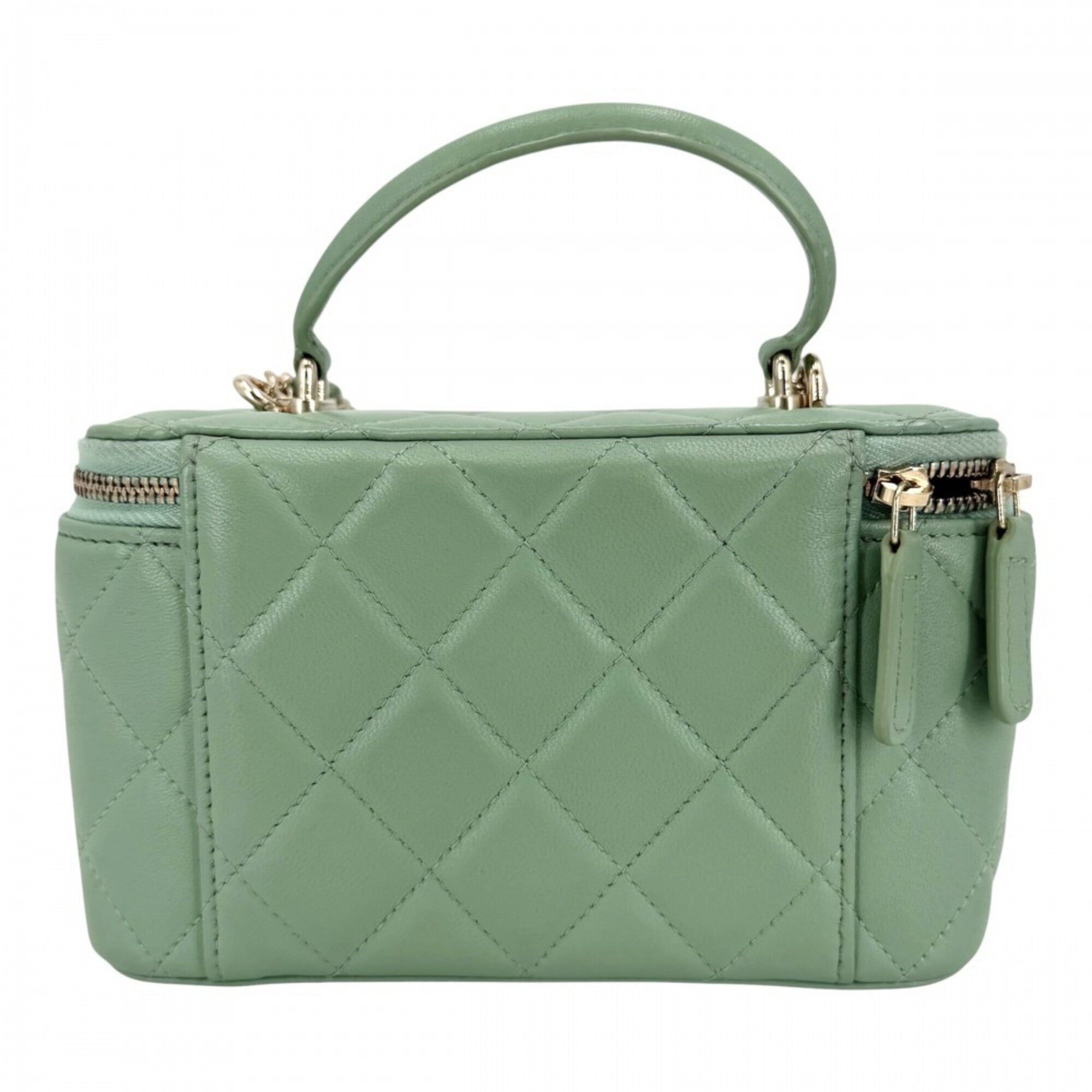 Chanel Green Leather Handbag Pochette Shoulder Bag Vanity Bag (Pre-Owned)