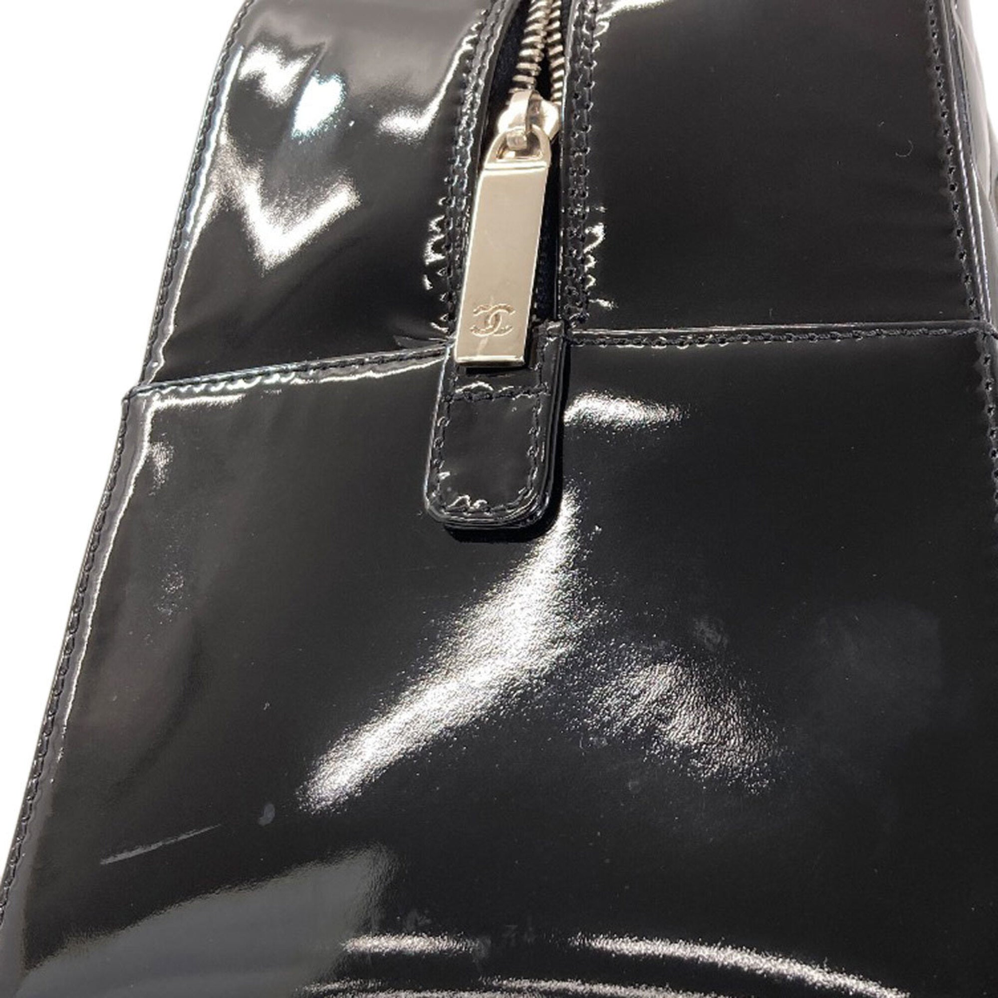 Chanel Chocolate Bar Black Patent Leather Tote Bag (Pre-Owned)