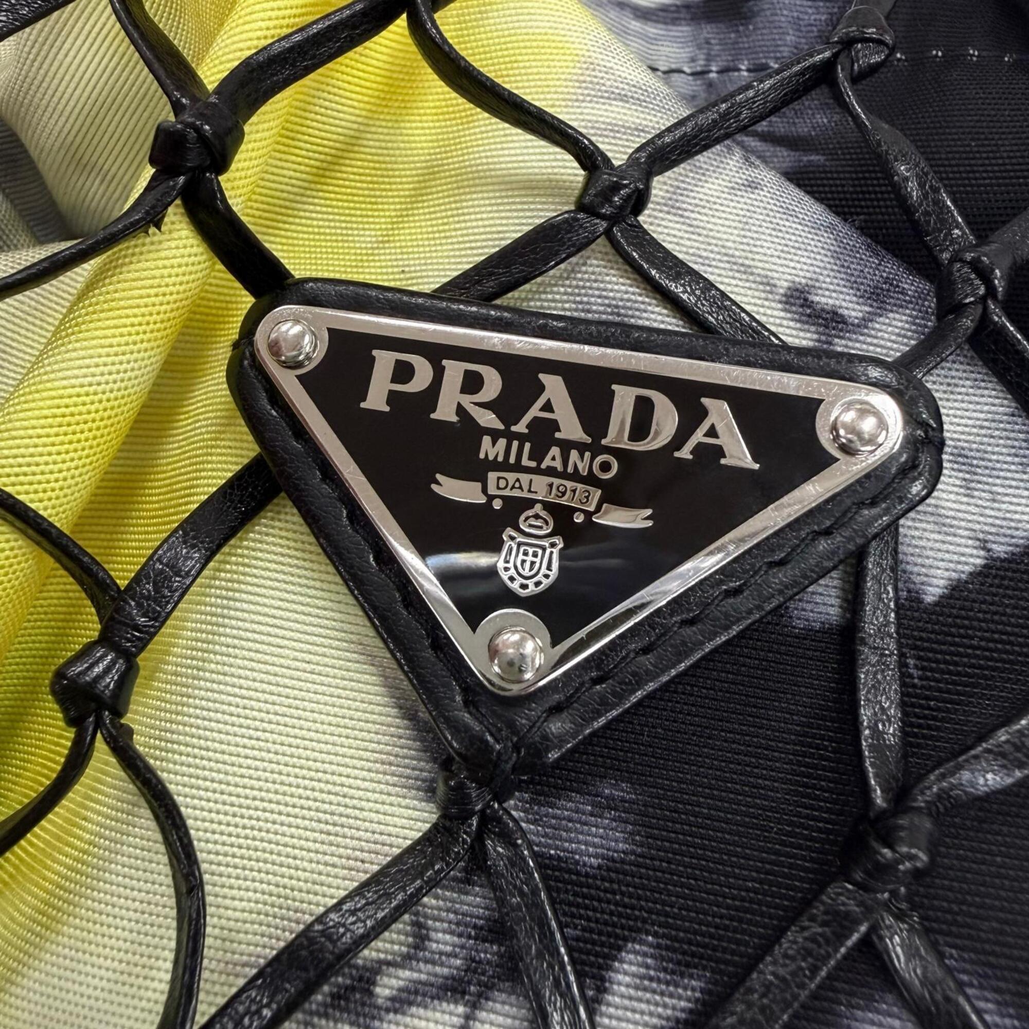 Prada Black Yellow Nylon Leather Handbag Tote Bag (Pre-Owned)