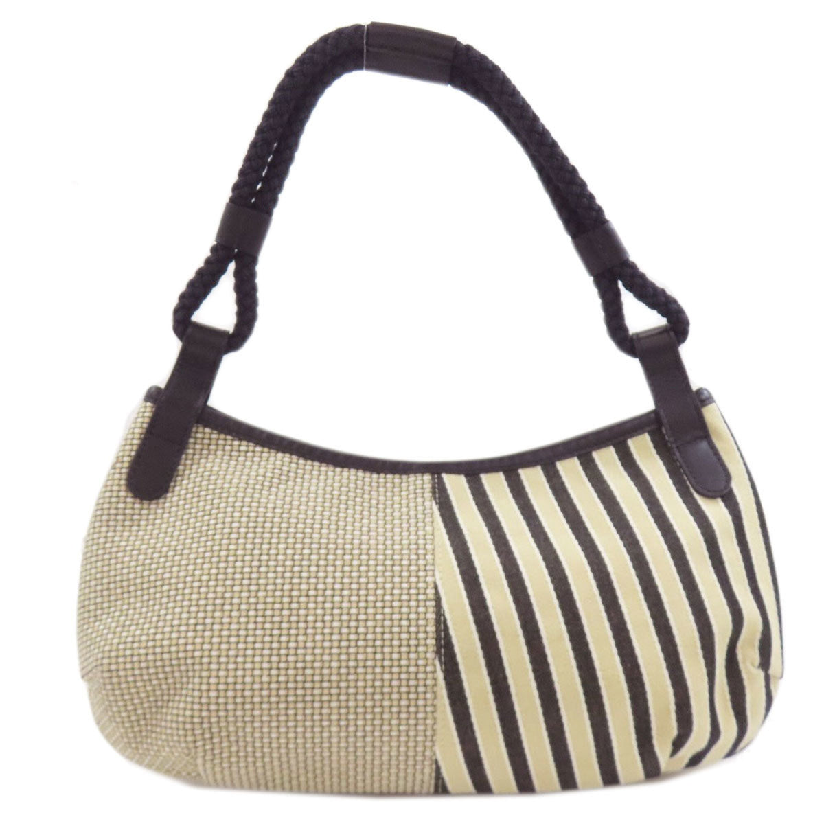 Longchamp Beige Black Canvas Handbag (Pre-Owned)