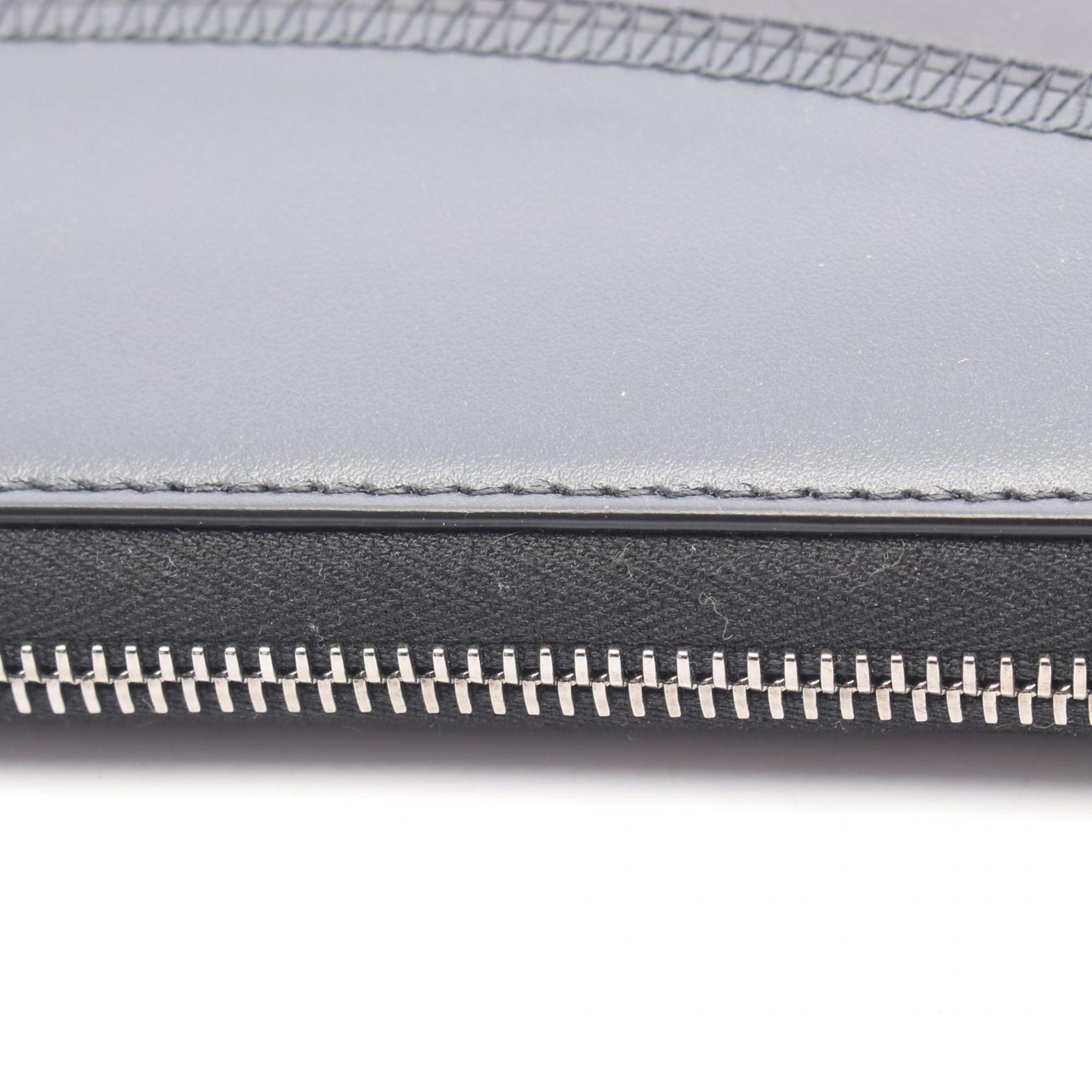 Christian Dior Black Gray Leather Long Wallet (Bi-Fold) (Pre-Owned)