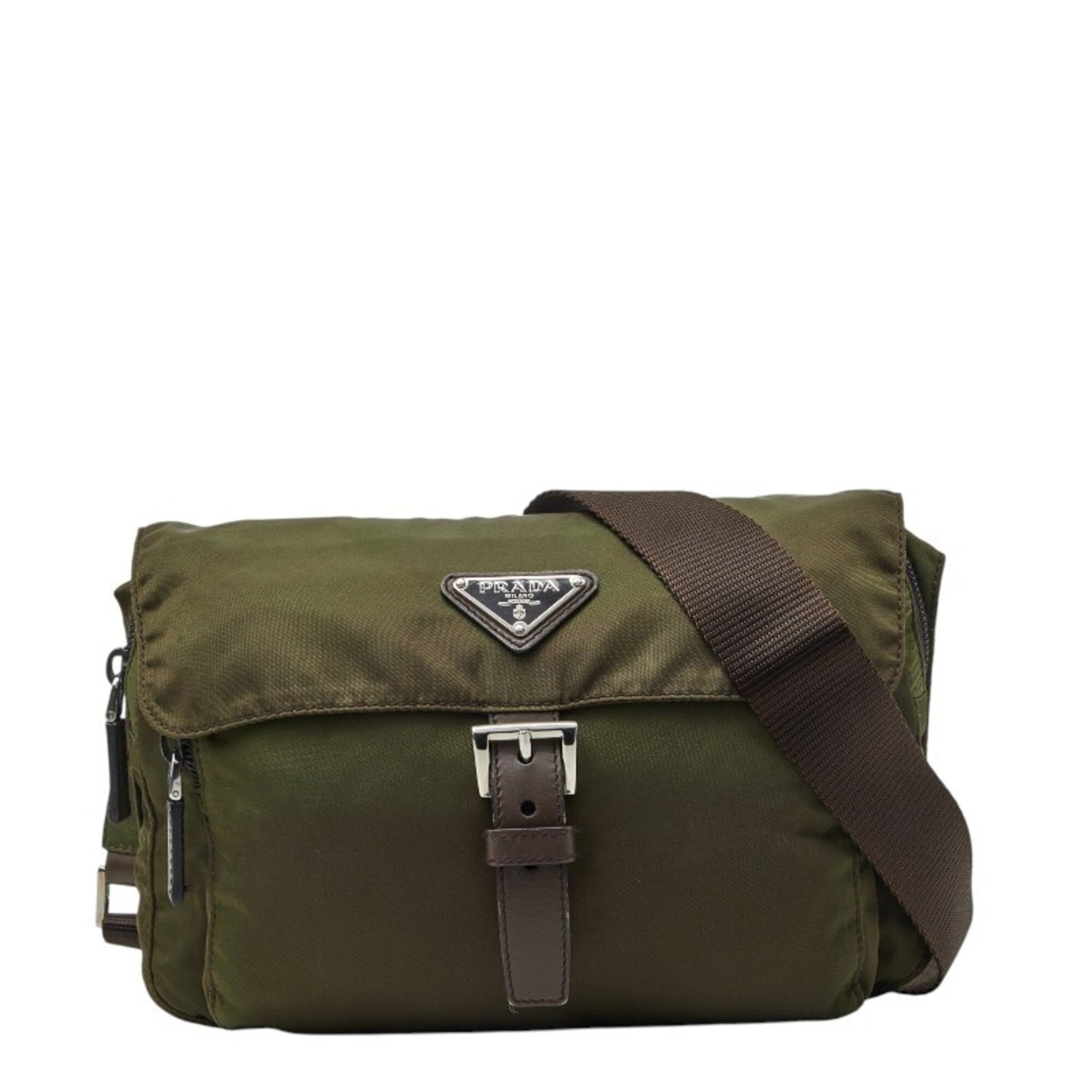 Prada Green Khaki Nylon Leather Shoulder Bag (Pre-Owned)