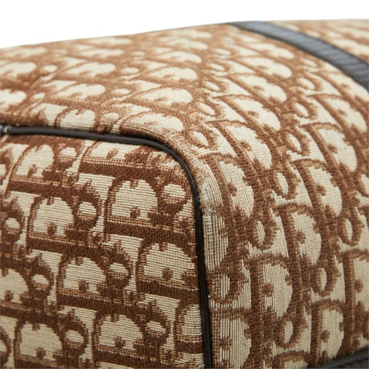 Christian Dior Beige Brown Canvas Leather Boston Bag Handbag (Pre-Owned)