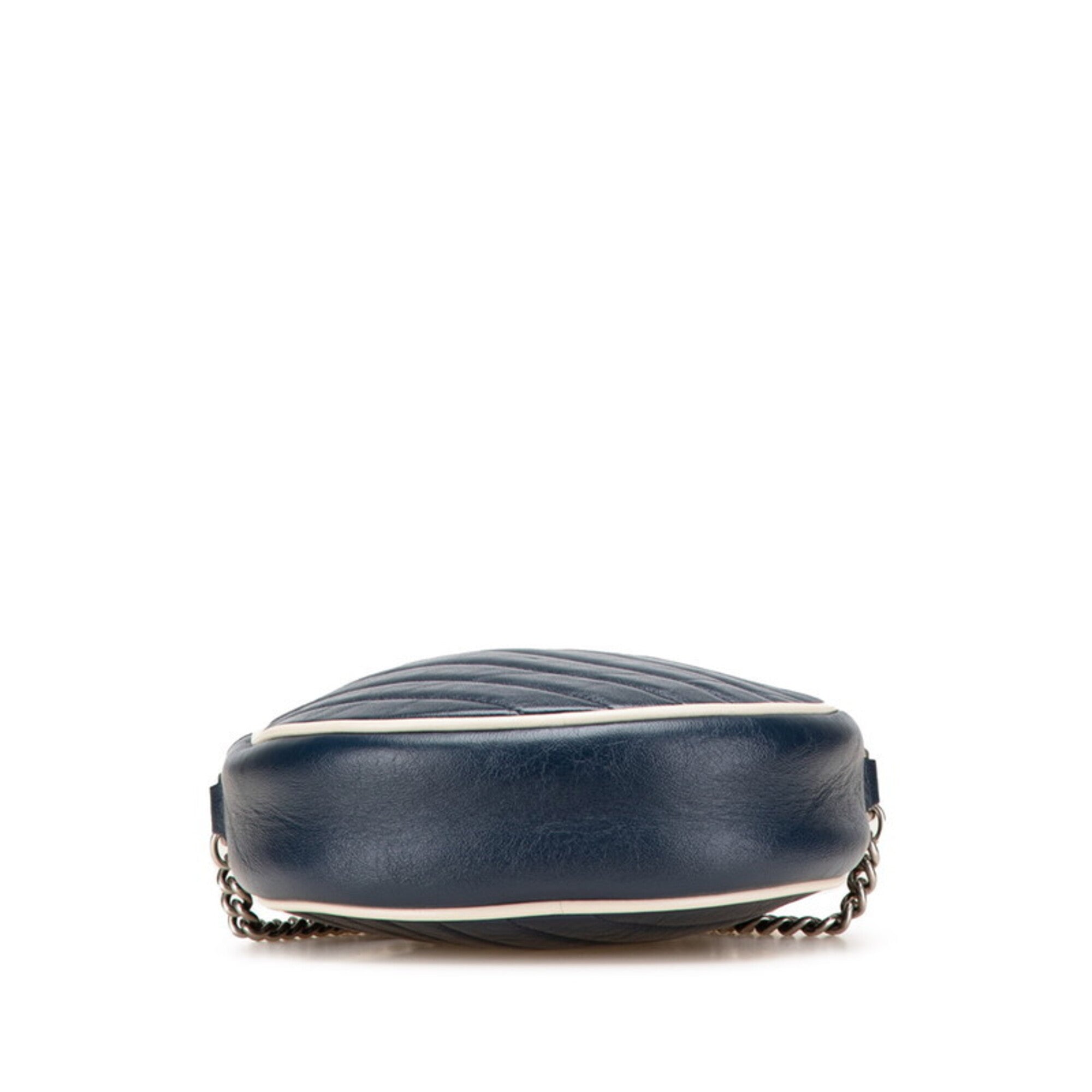 Gucci Navy White Leather Shoulder Bag (Pre-Owned)