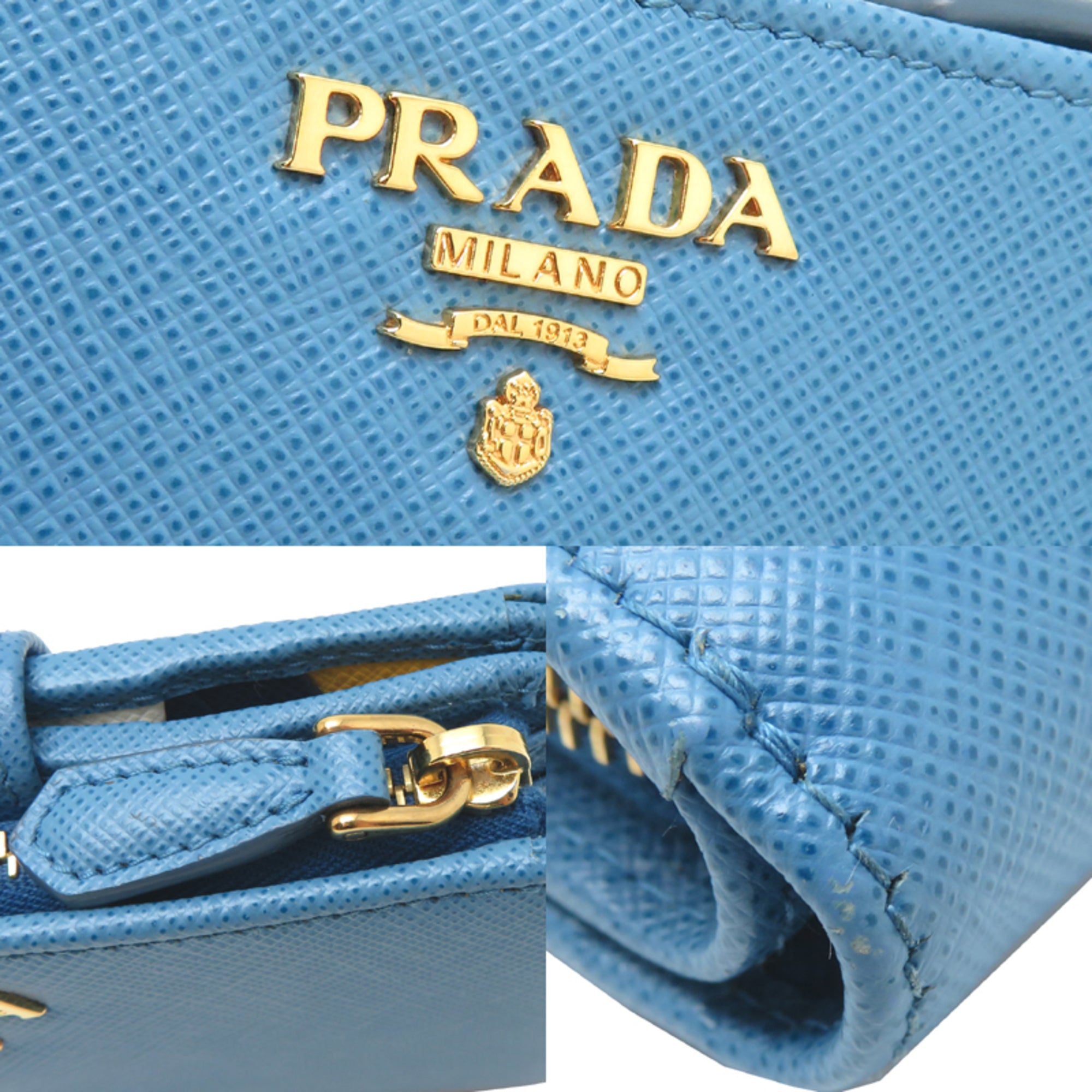Prada Blue Multi-Color Navy White Yellow Leather Wallet (Bi-Fold) (Pre-Owned)