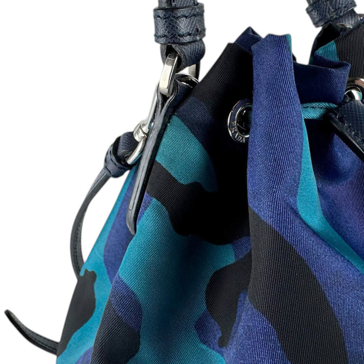Prada Black Blue Navy Nylon Leather Handbag (Pre-Owned)