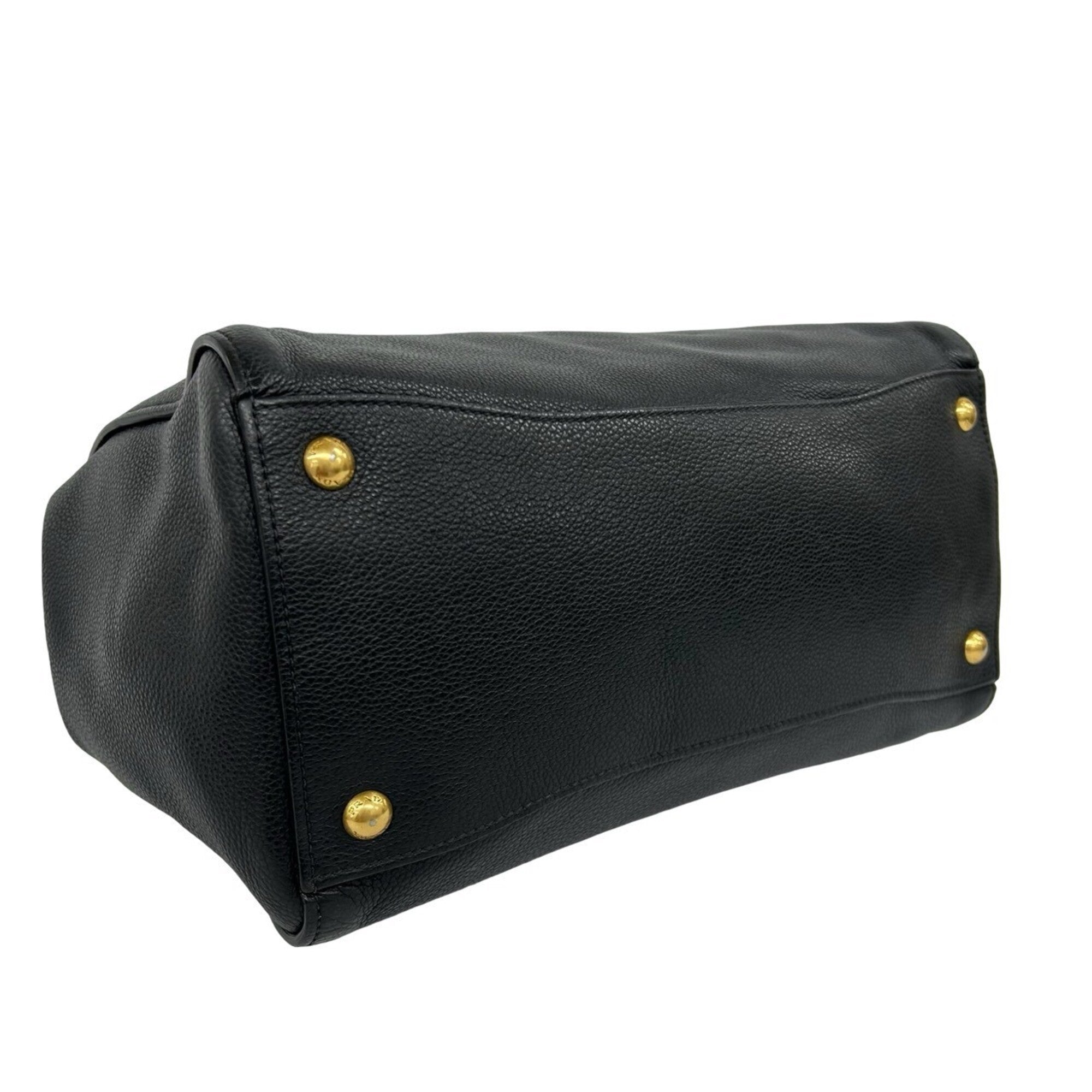 Prada Black Leather Handbag Shoulder Bag Tote Bag (Pre-Owned)