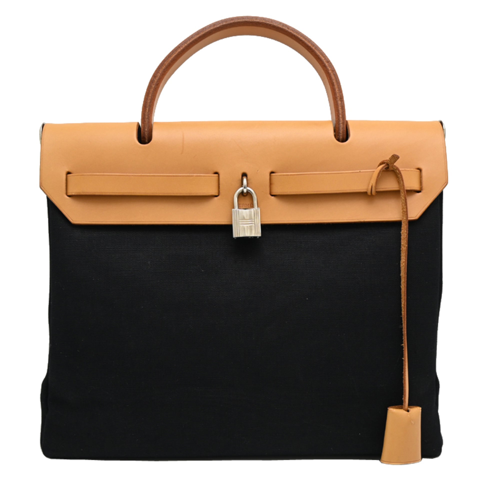 Hermes Beige Black Toile Officier Handbag Shoulder Bag (Pre-Owned)
