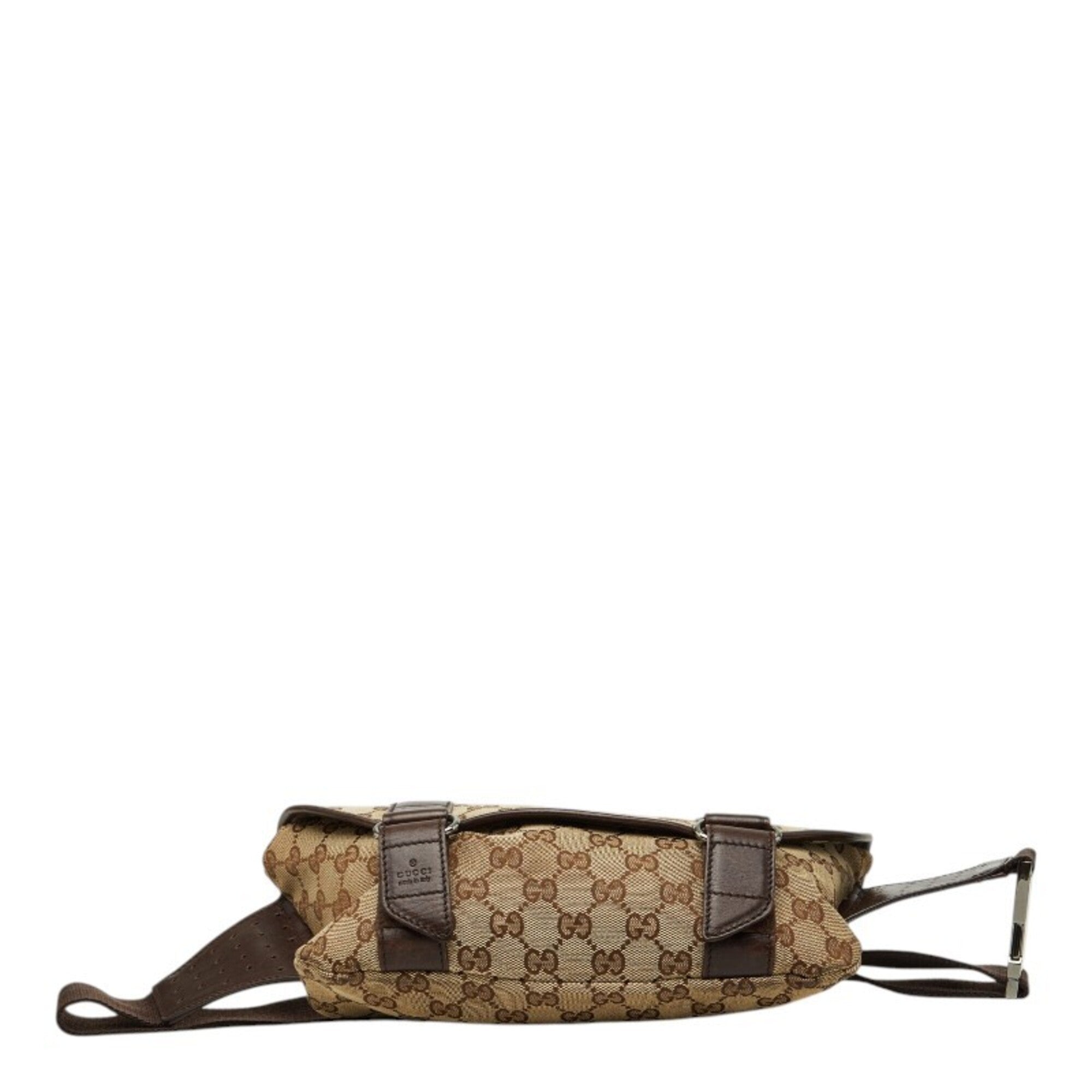 Gucci Beige Brown Canvas Leather Sling Bag (Pre-Owned)