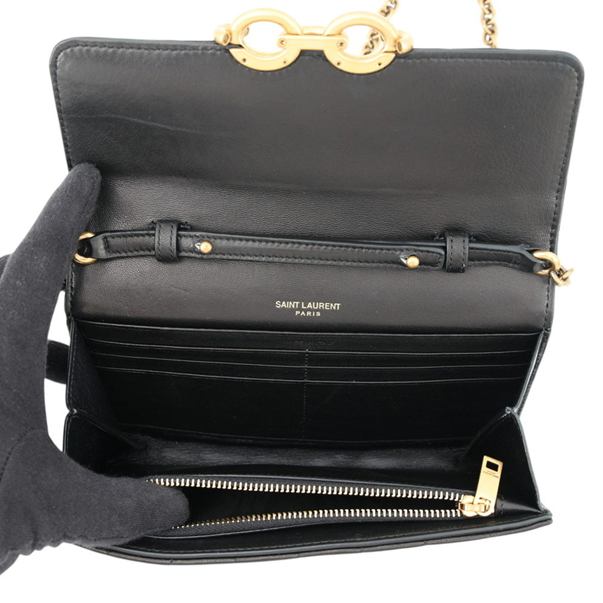 Yves Saint Laurent Black Leather Chain/Shoulder Wallet (Pre-Owned)