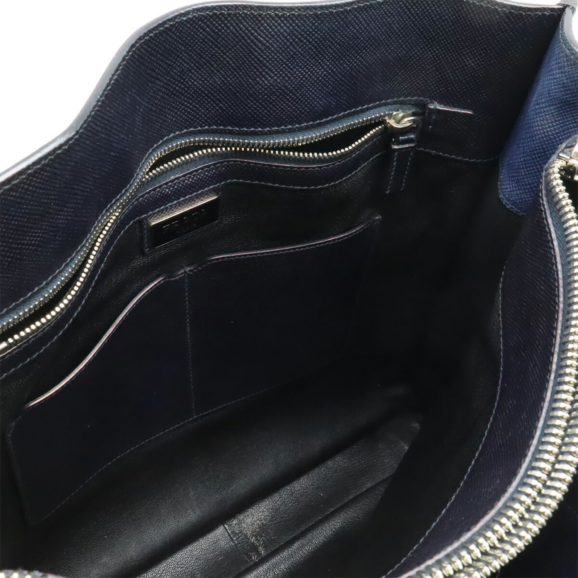 Prada Navy Leather Shoulder Bag Tote Bag (Pre-Owned)