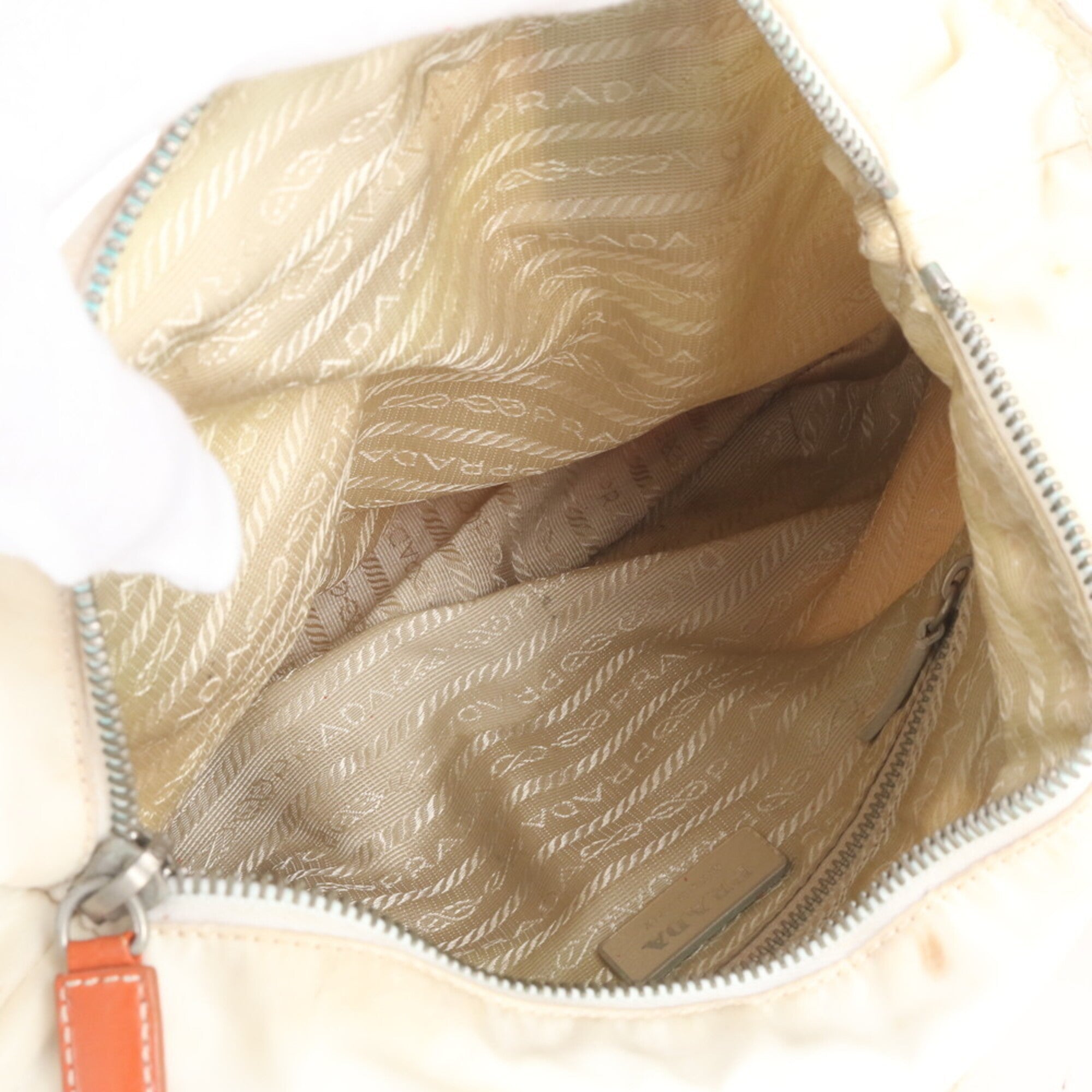 Prada Ivory Orange Nylon Leather Handbag Tote Bag (Pre-Owned)
