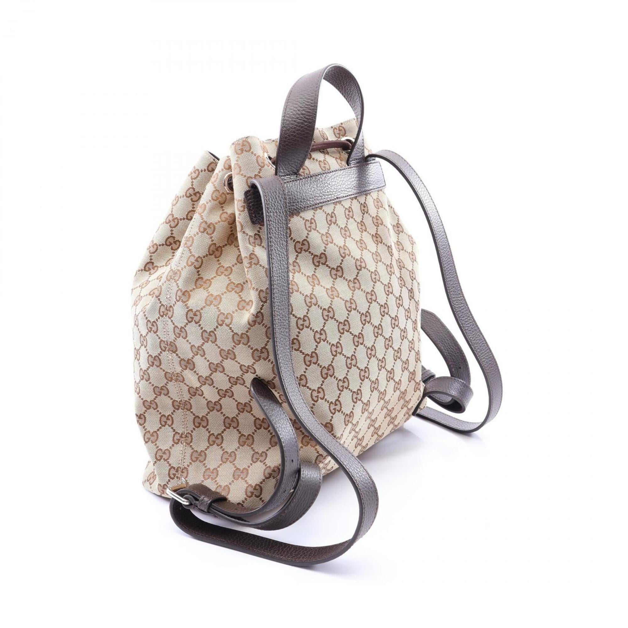 Gucci Beige Brown Canvas Leather Backpack Handbag (Pre-Owned)
