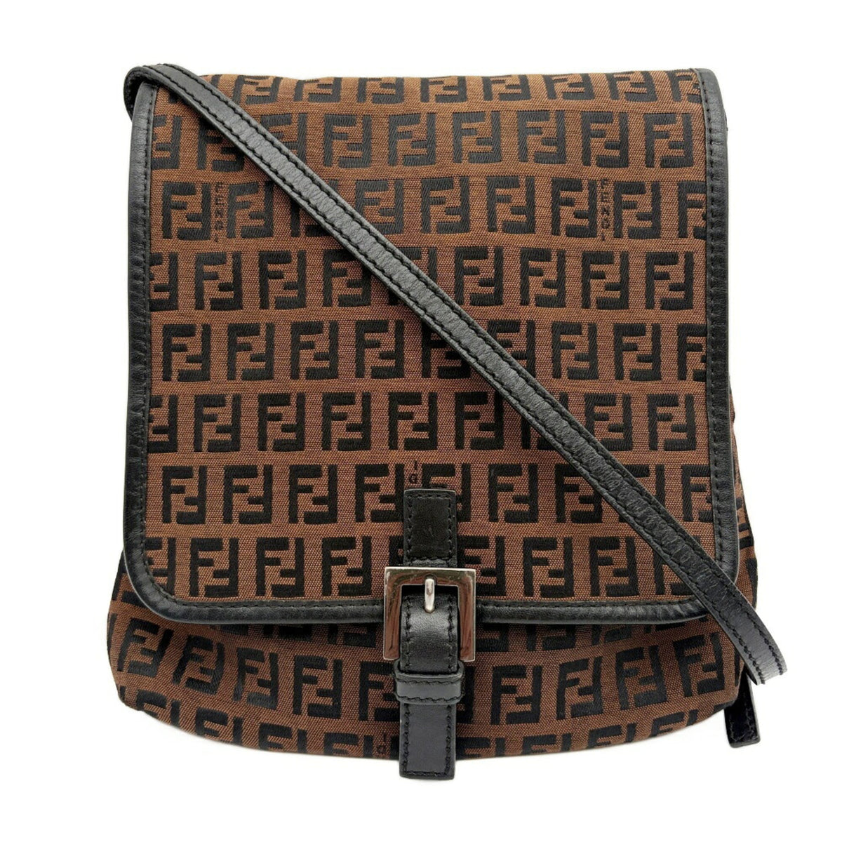 Fendi Zucca Black Brown Canvas Leather Shoulder Bag (Pre-Owned)
