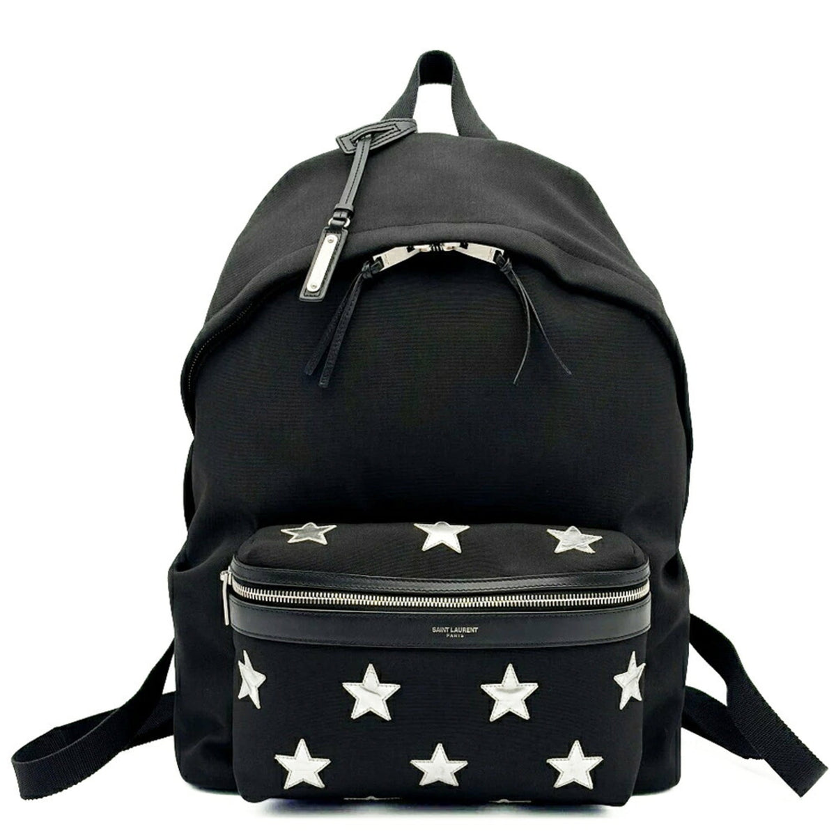 Saint Laurent Black Silver Canvas Leather Backpack (Pre-Owned)