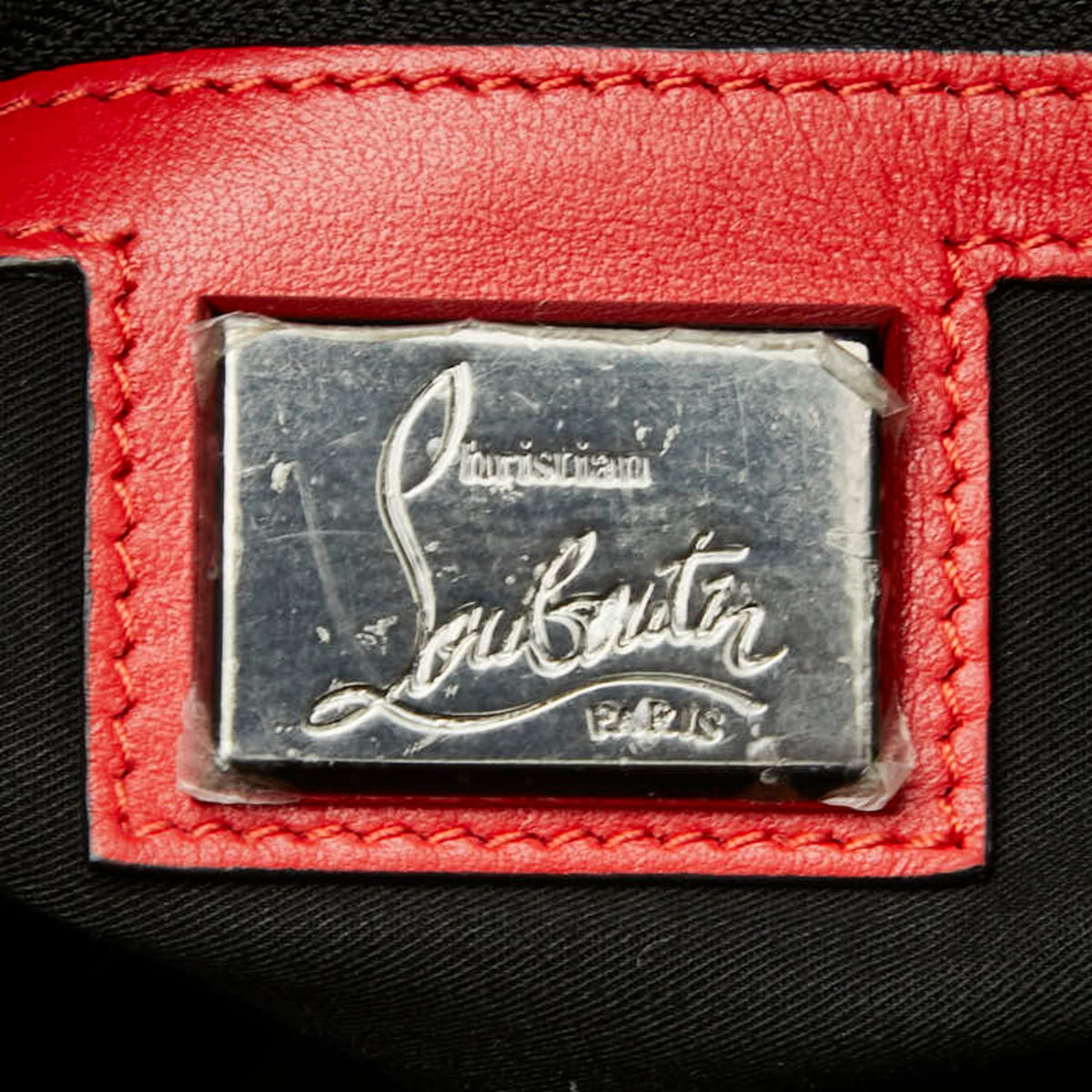 Christian Louboutin Beige Multi-Color Orange Leather Canvas Rubber Boston Bag Tote Bag (Pre-Owned)