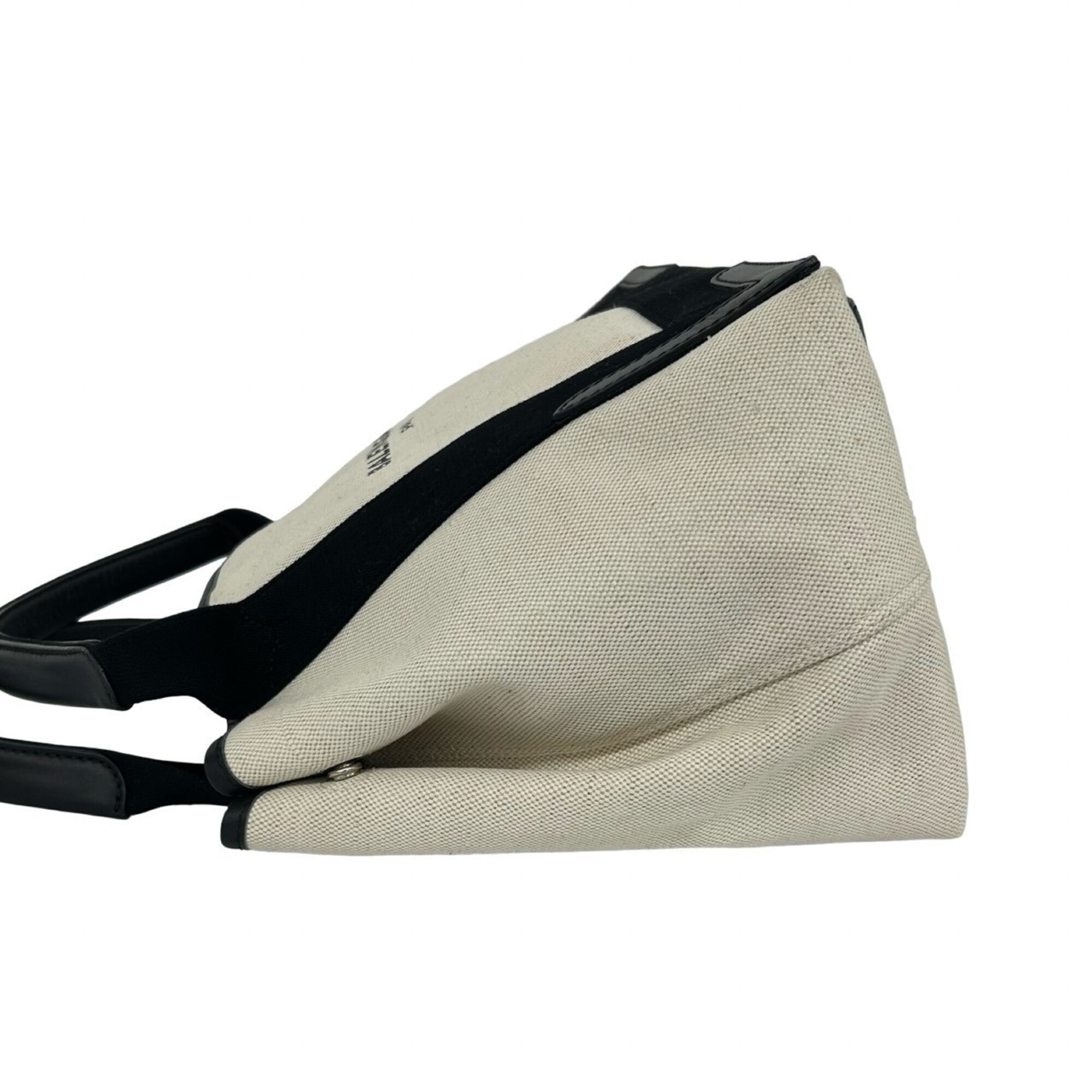 Balenciaga Black Ivory Canvas Leather Handbag Pouch Tote Bag (Pre-Owned)