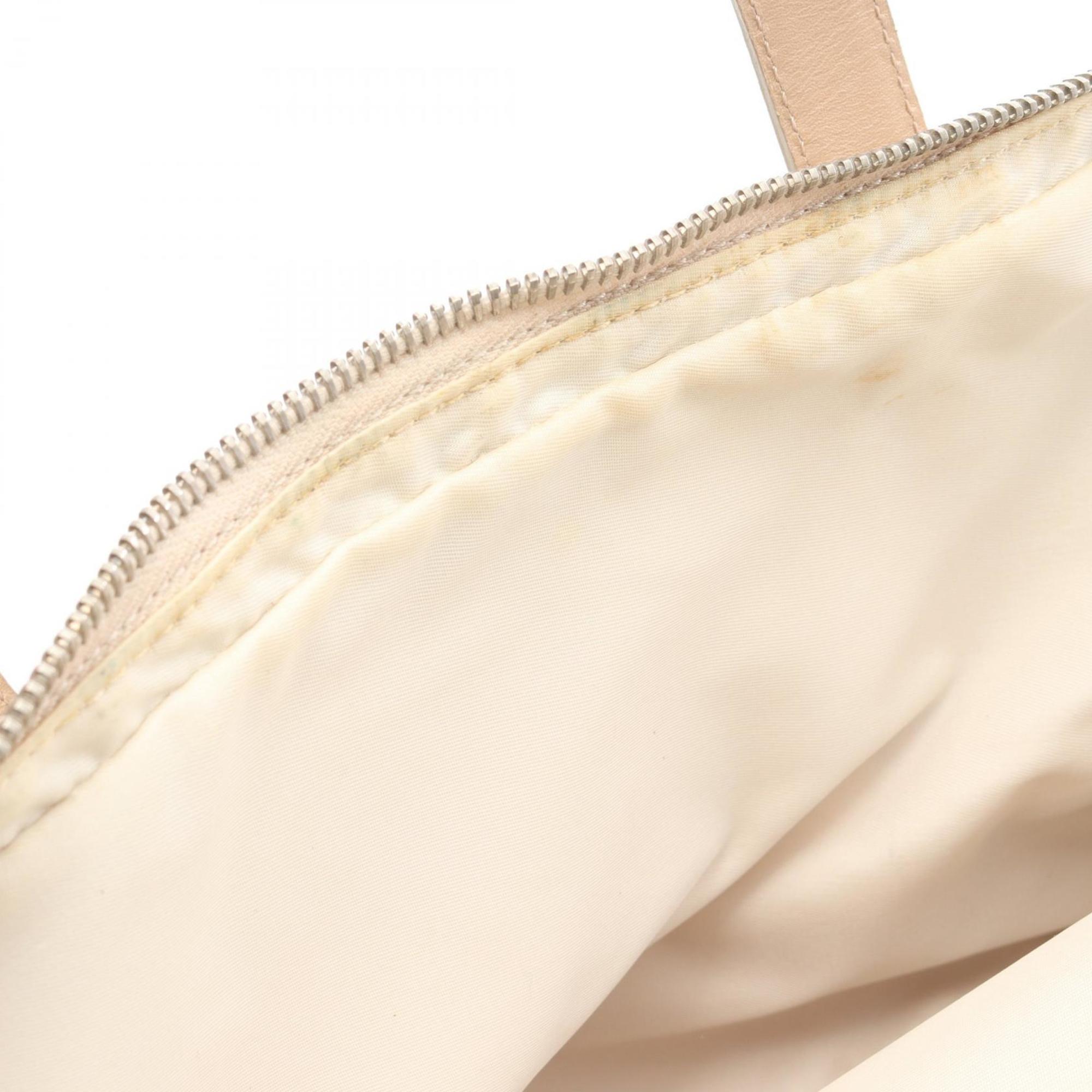 Chanel Beige Leather Nylon Canvas Handbag (Pre-Owned)