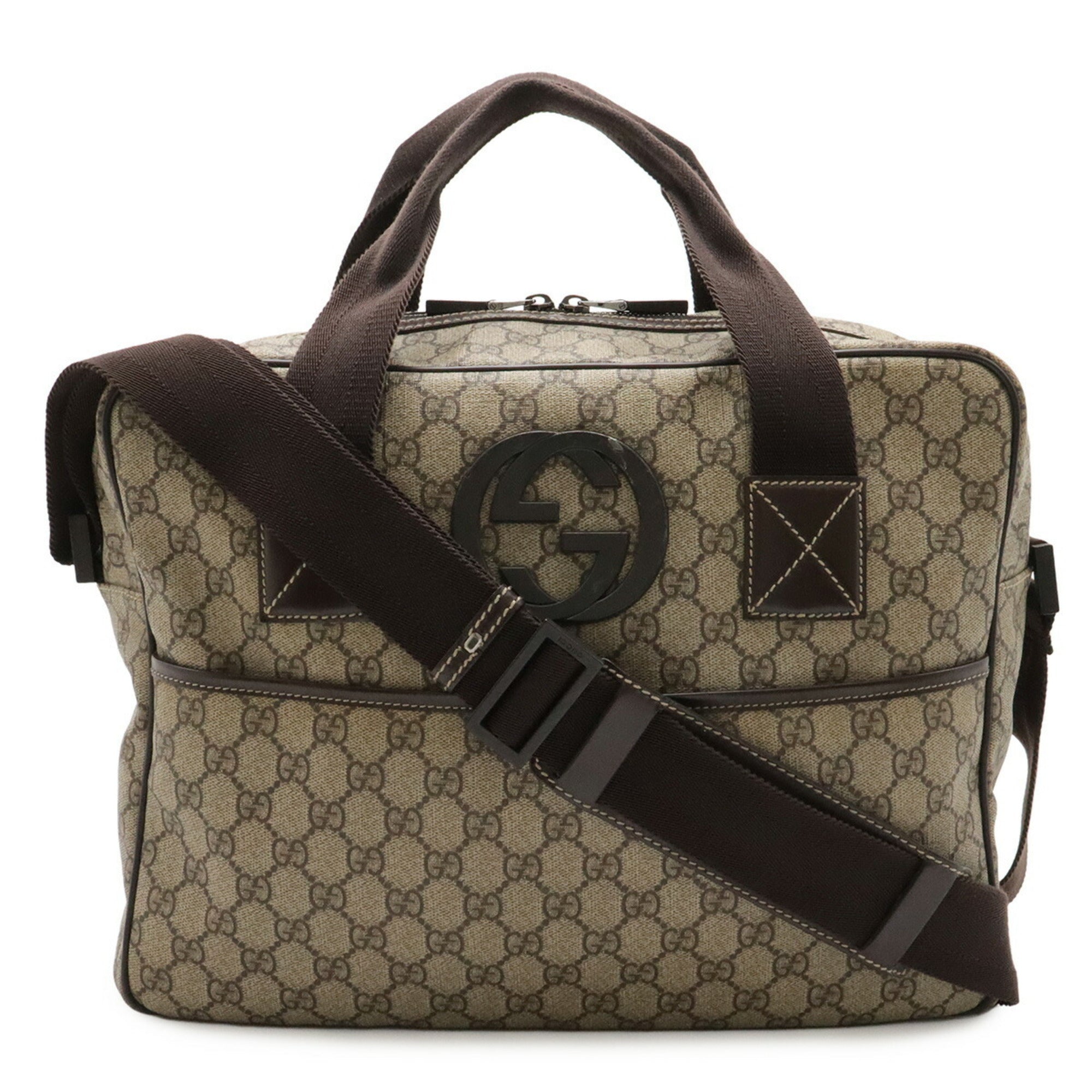 Gucci Beige Dark Brown Khaki Gg Supreme Canvas Leather Handbag Shoulder Bag (Pre-Owned)