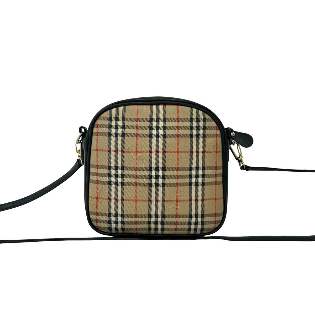 Burberry Beige Black Canvas Leather Shoulder Bag (Pre-Owned)